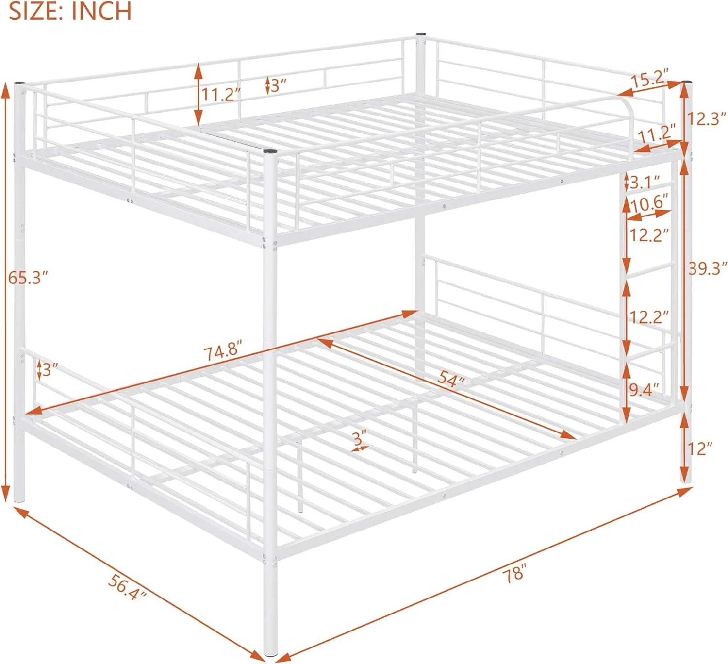 Full Over Full Metal Bunk Bed for Adults,Heavy Duty Full Metal Bunk Bed Frame with Ladder and Guardlails,Split Into 2 Beds