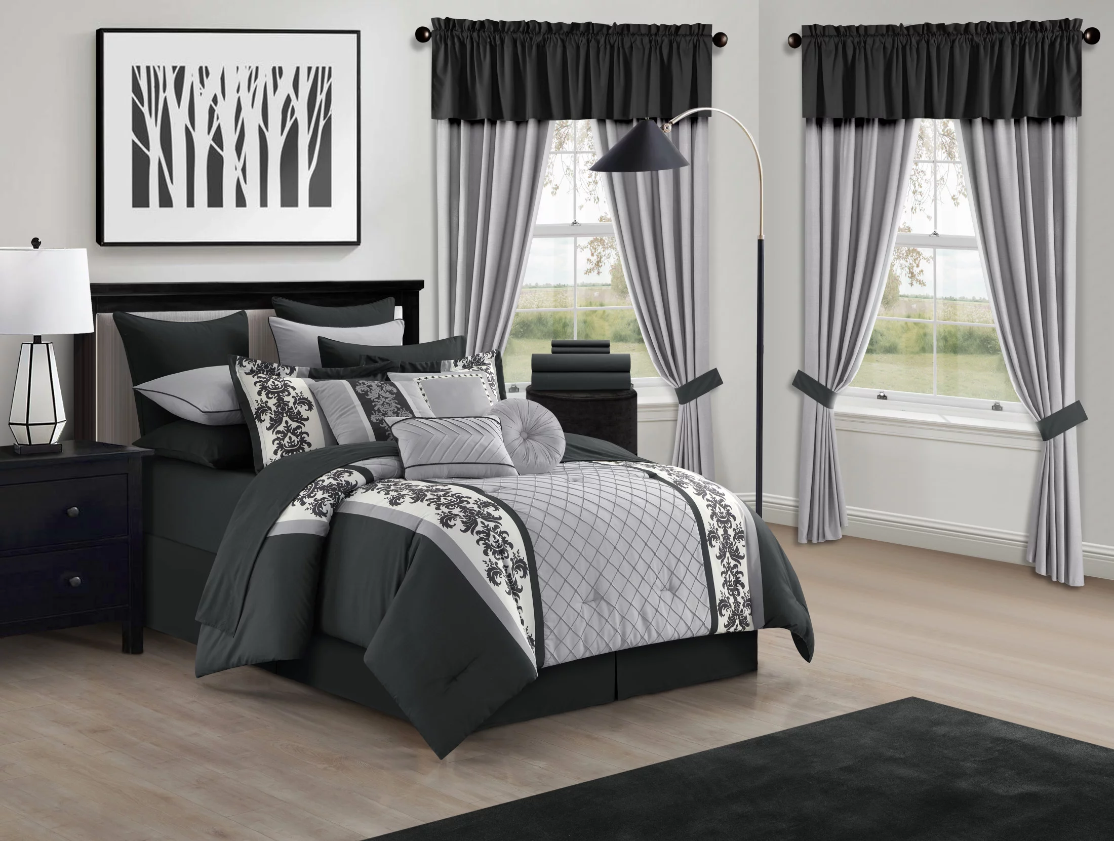 Chic Home Dion 30-Piece Color Block Comforter Set, King, Grey