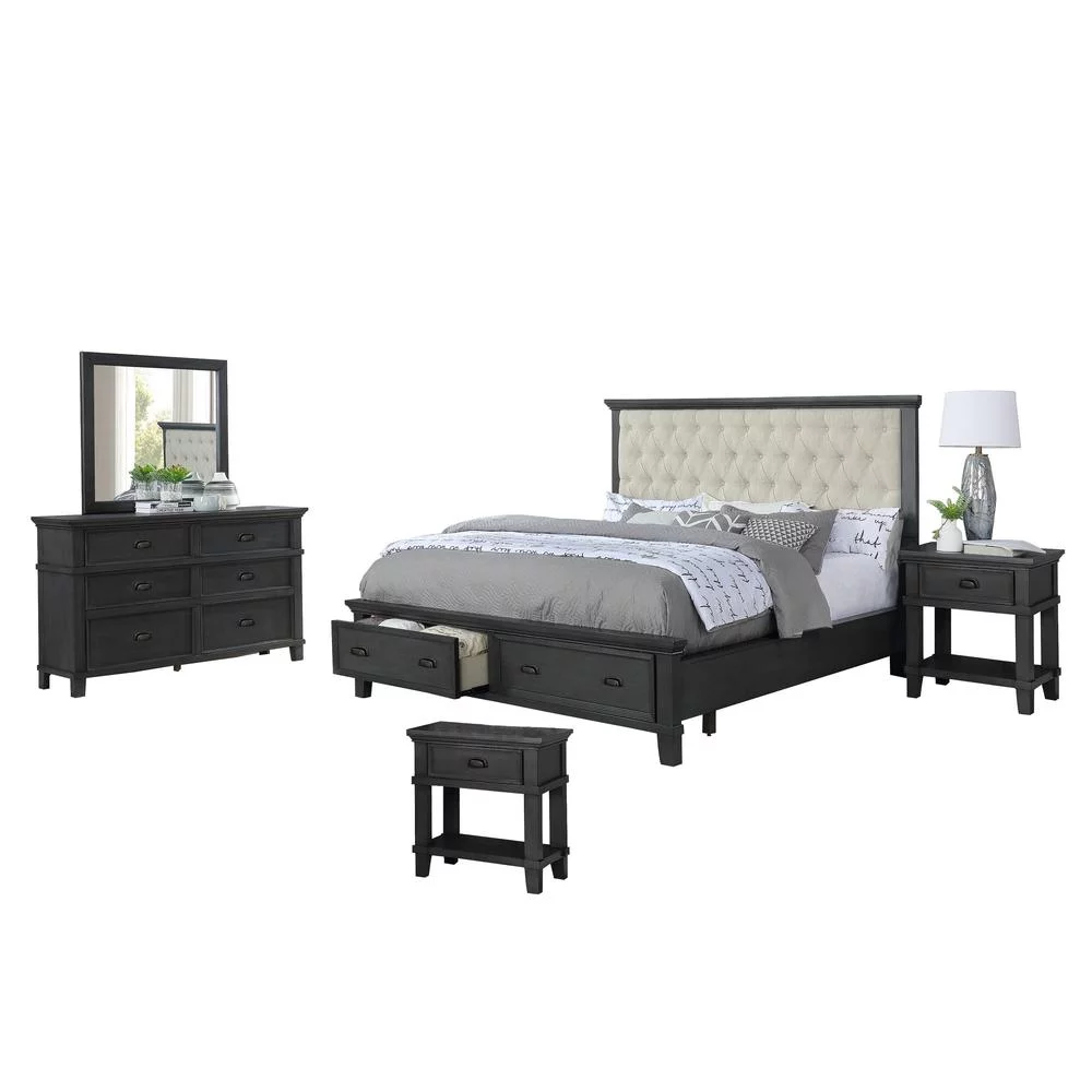 Sandy Platform Cappuccino Wood 5 Piece Bedroom Set in California King