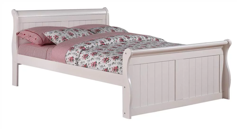 Pivot Direct PD_325FW Full Sleigh Bed with Slat-Kits Mattress Ready - White