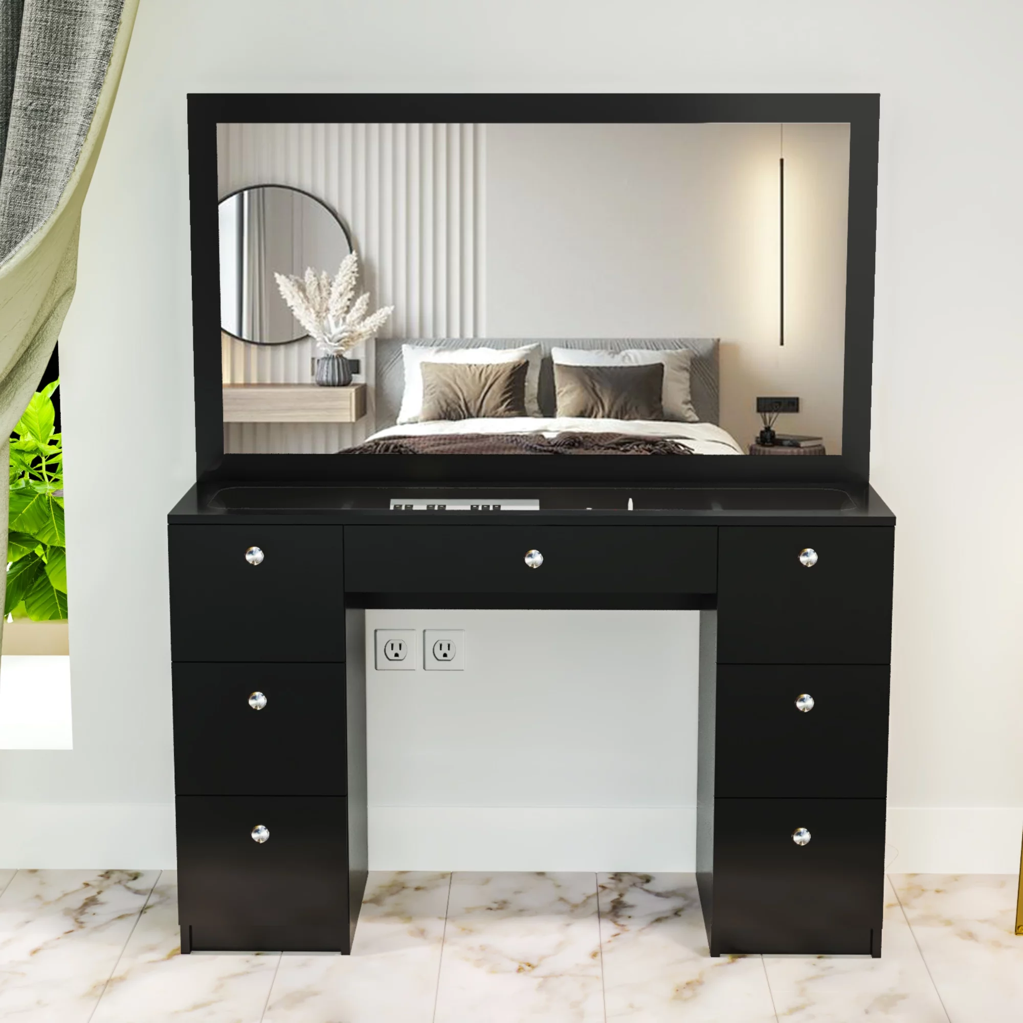Ember Interiors Chantal Modern Black Painted Vanity Table, for Bedroom