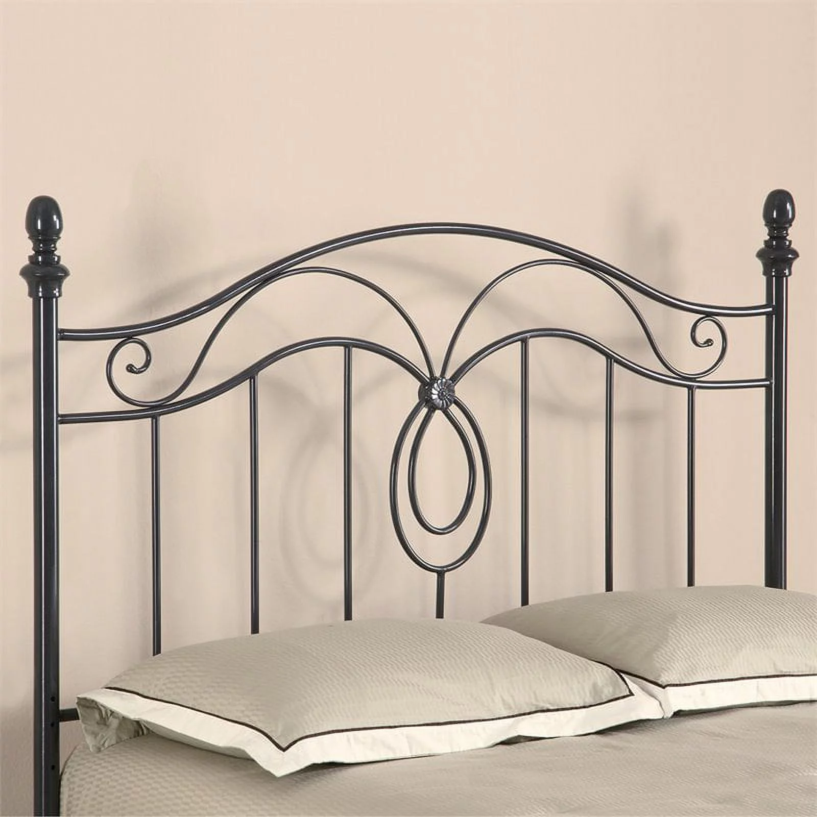Evan Queen / Full Scroll Metal Headboard Dark Grey