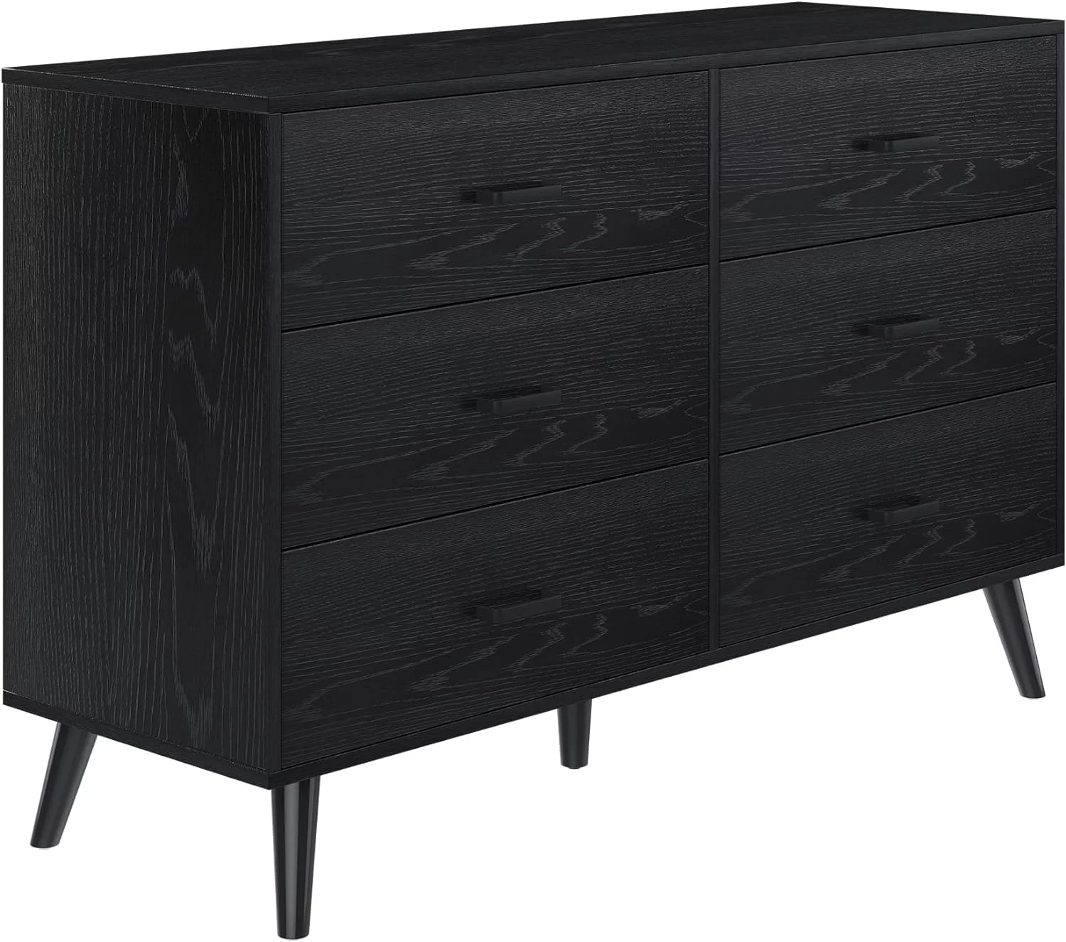 TJUNBOLIFE Wood Dresser for Bedroom Mid Century Modern 6 Drawer Dresser with Metal Handles 15.7" D x 47.2" W x 32" H Black