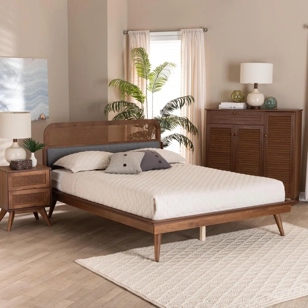 Baxton Studio Irina Fabric & Wood King Size Platform Bed in Gray/Ash Walnut