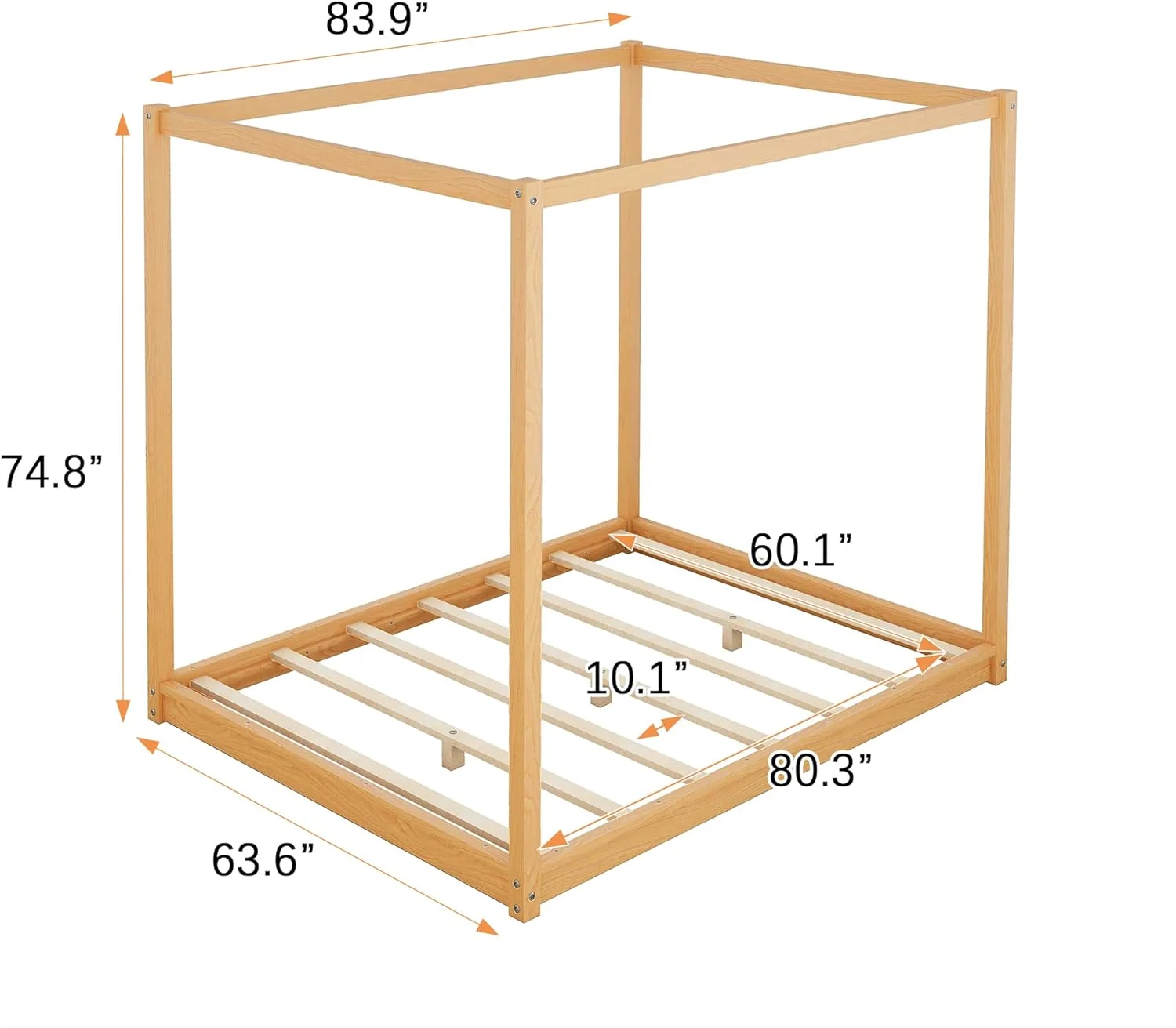 Quee Size Caopy Platform Bed Frame With Support Legs For Kids,atural