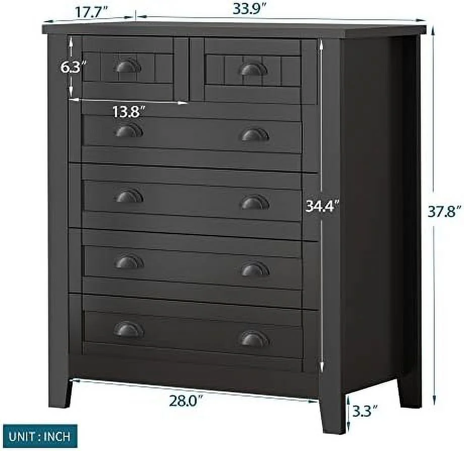 HBBOOMLIFE 4 Drawer Dresser  Drawer Chest Tall  Dresser Cabinet Organizer Unit Modern Wood Accent  Cabinet with Retro Shell-Shaped Handle for Bedroom Living Room Closet (Black)