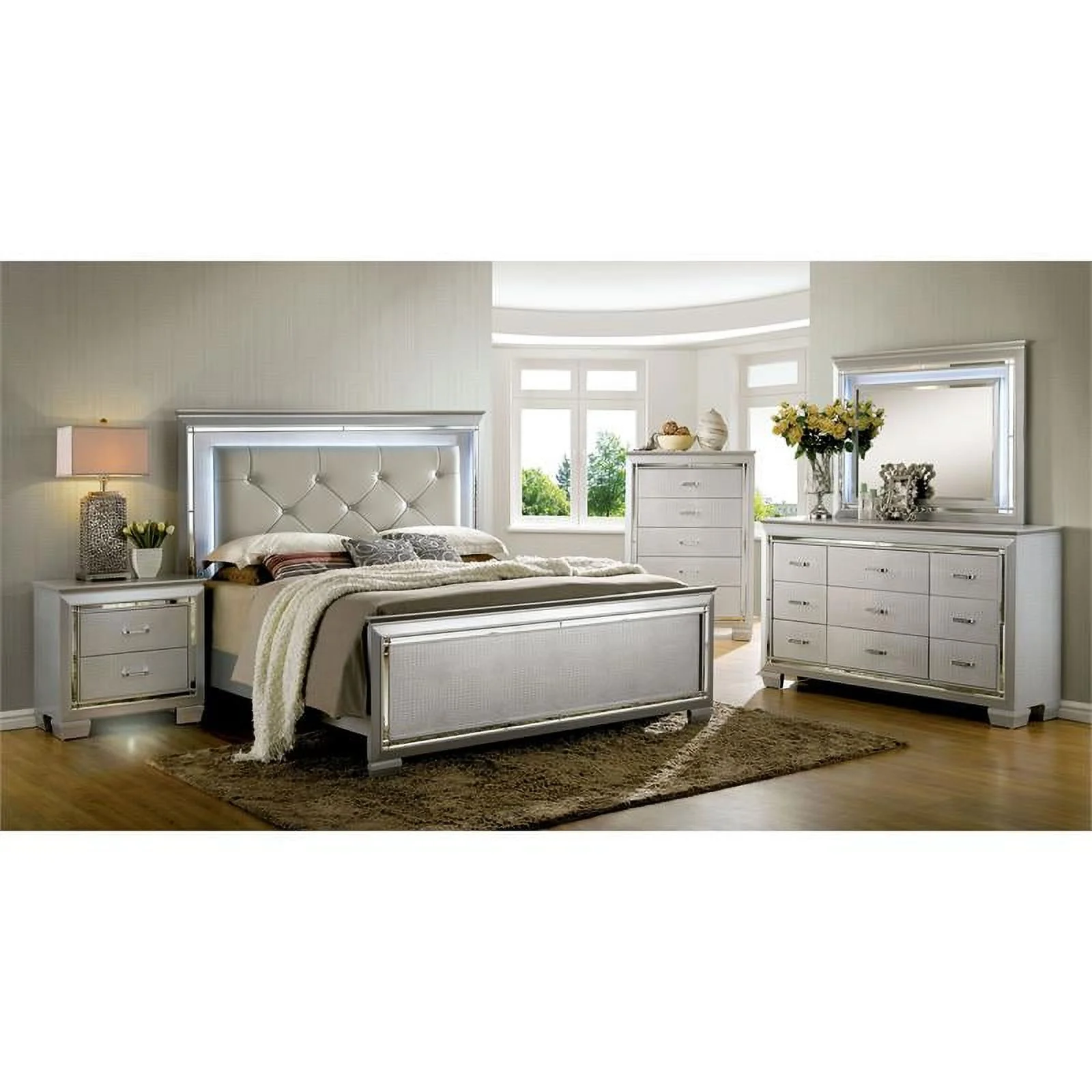 Bowery Hill 9-Drawer Contemporary Solid Wood Dresser in Silver