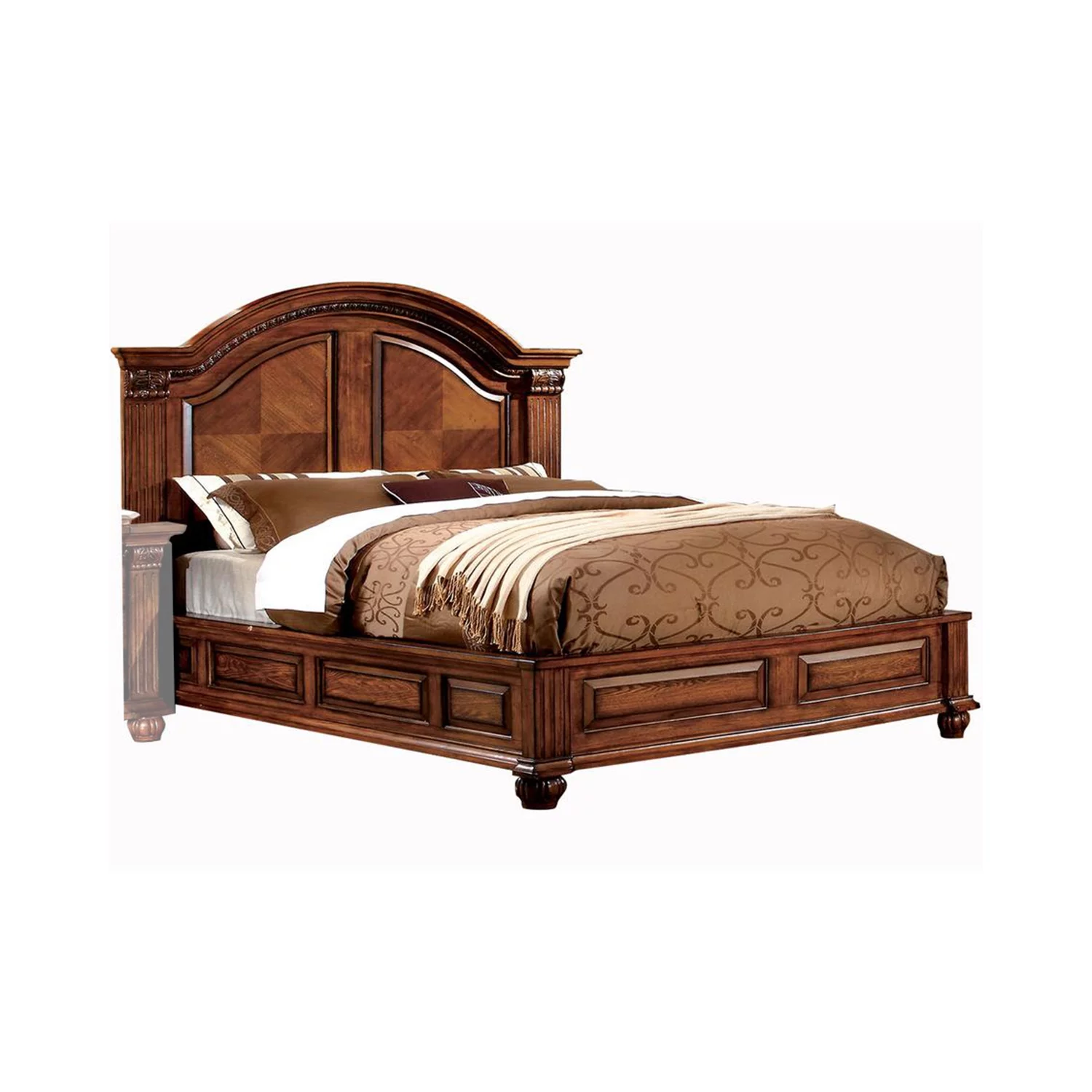 Camelback Headboard Eastern King Bed with Paneled Details Brown