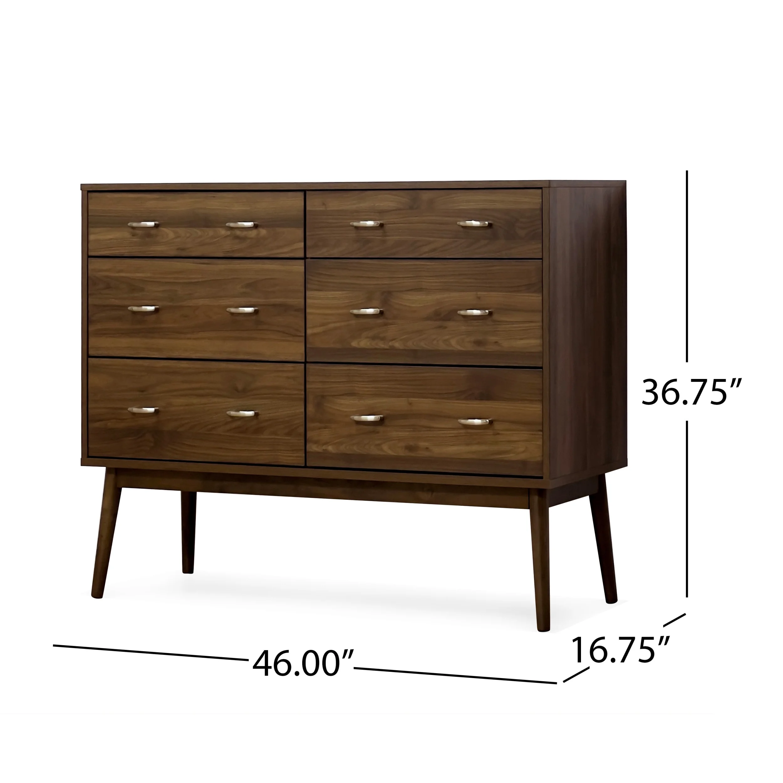 Noble House Starla Wooden 6 Drawer Double Dresser, Columbia Walnut