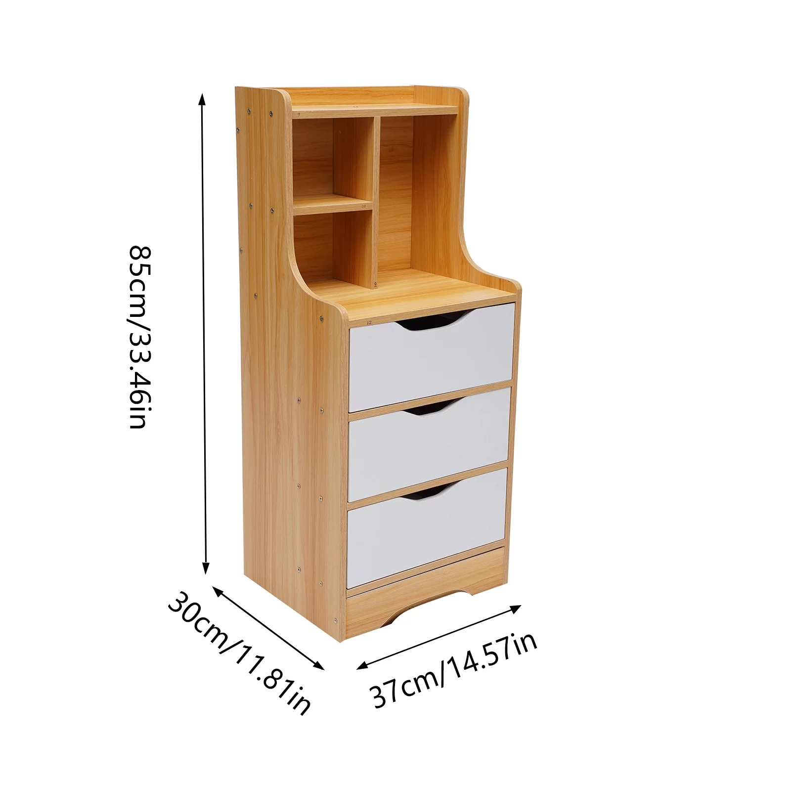 Loyalheartdy Nightstand 3 Drawers Open Storage Cabinet Tall Bedside Table Walnut MDF End Table Rectangular Side Stand