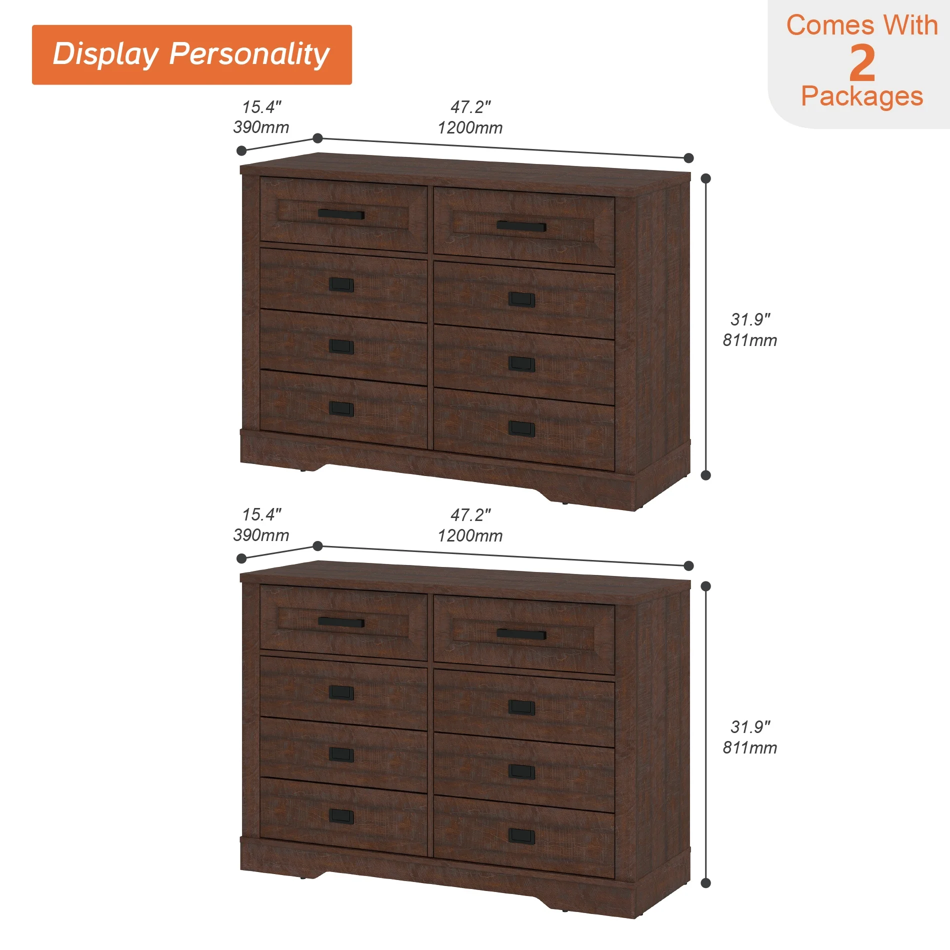 16 Drawers Dresser Chests for Bedroom,Rustic Tall Chset of Drawers,Dressers Organizer for Bedroom, Living Room,Hallway, Rustic Brown