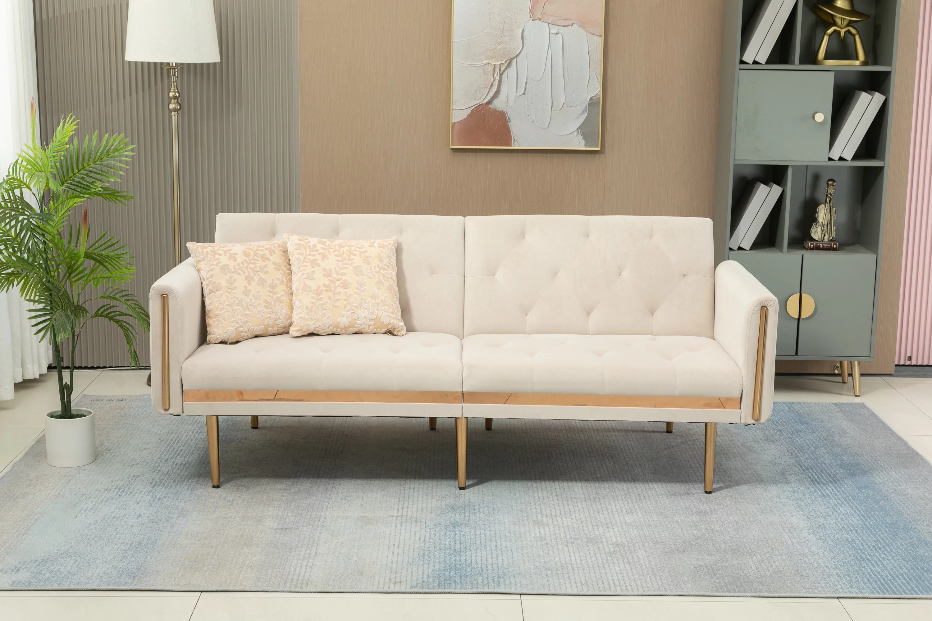 Luccalily Accent Velvet Bed Sofa,Velvet Leisure Sleeper Comfy Sofa couch with 2 Throw Pillow, Accent Sofa Recliner,with 5 Rose Golden Metal Legs,Mid-Century Modern Velvet loveseat Sofa for Living Room