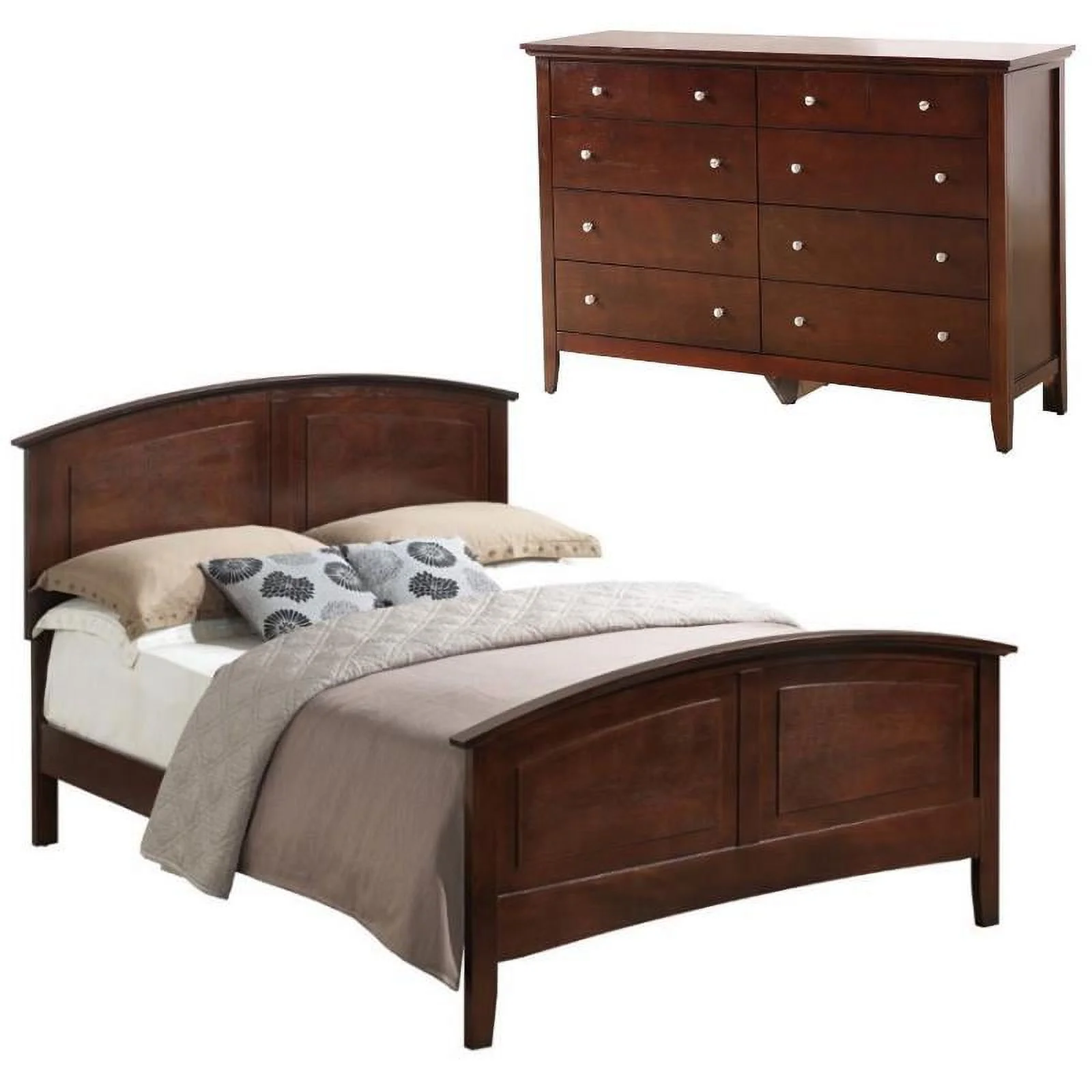Home Square 2-Piece Set with King Panel Bed & 8-Drawer Dresser in Cappuccino