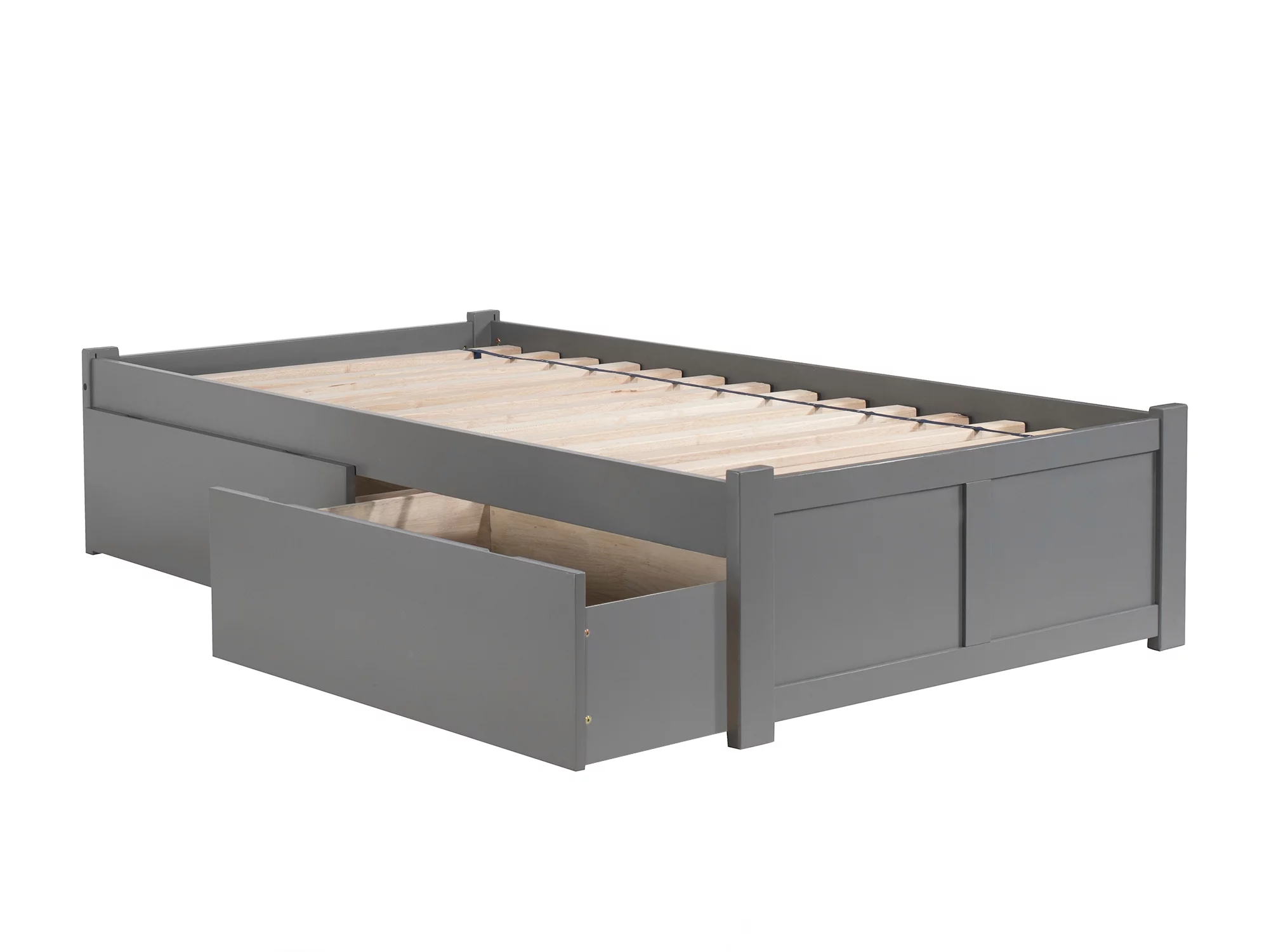 AFI Concord Queen Solid Wood Platform Bed with Footboard & 2 Storage Drawers in Grey