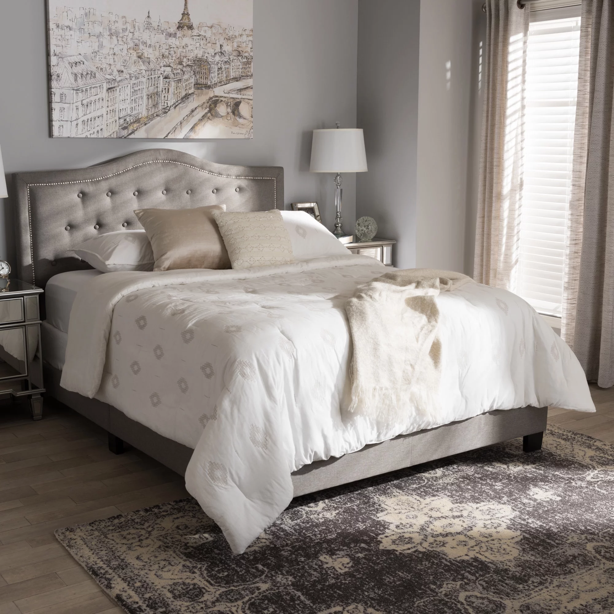 Copper Grove Brentwood Contemporary Tufted Upholstered Panel Bed Beige Queen