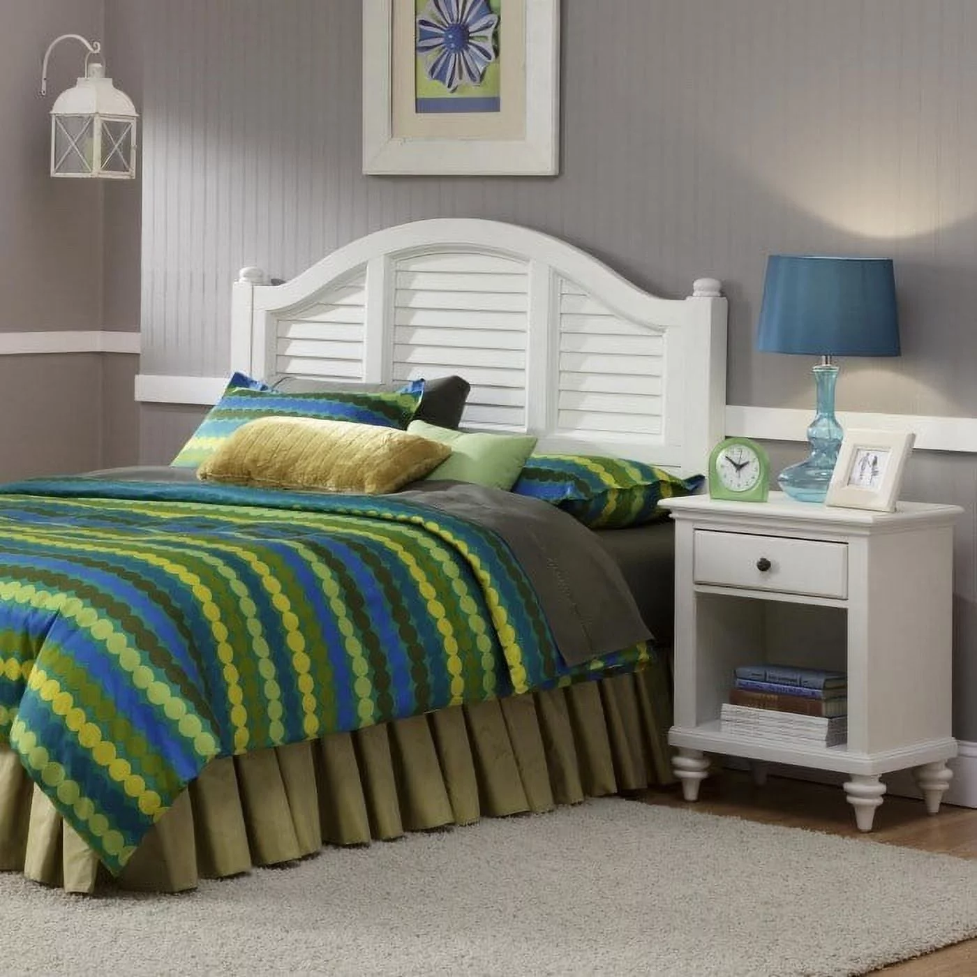 Home Styles Bermuda Headboard and Night Stand Brushed White Finish