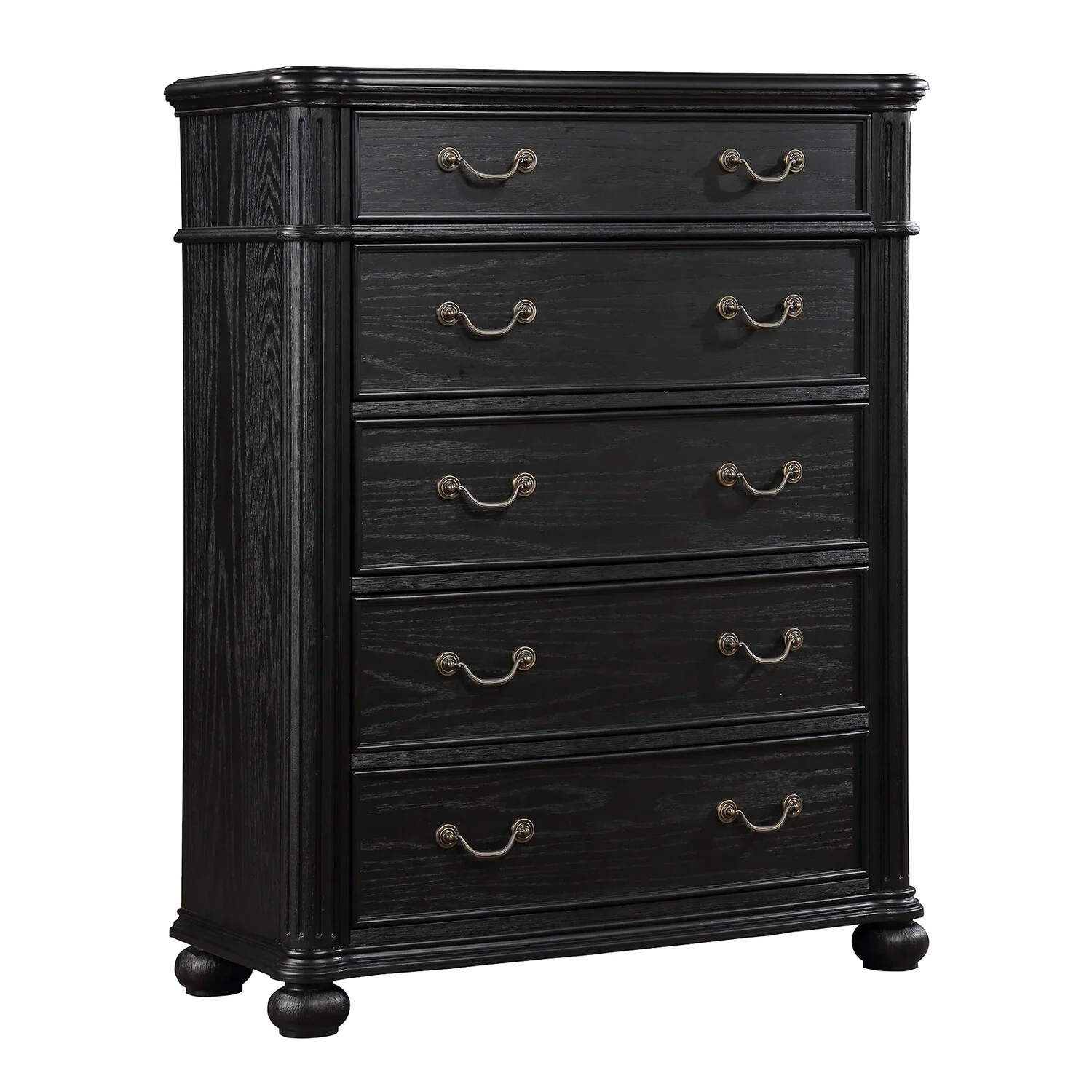 Benjara Berry 49 Inch Tall Dresser Chest, Wood, Metal Handles, 5 Drawers, Black