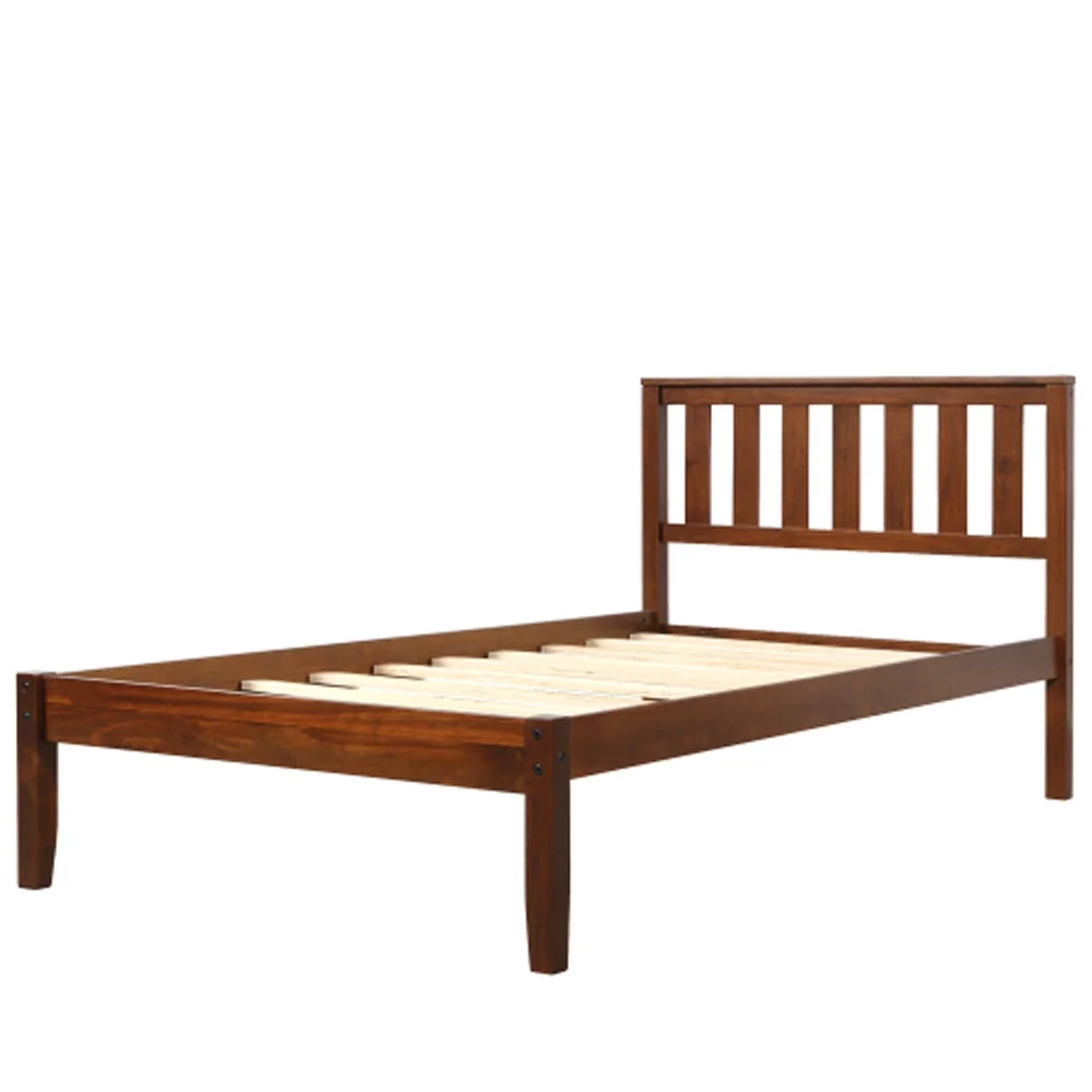 Wood Platform Bed with Headboard/Wood Slat Support,Twin - Walnut