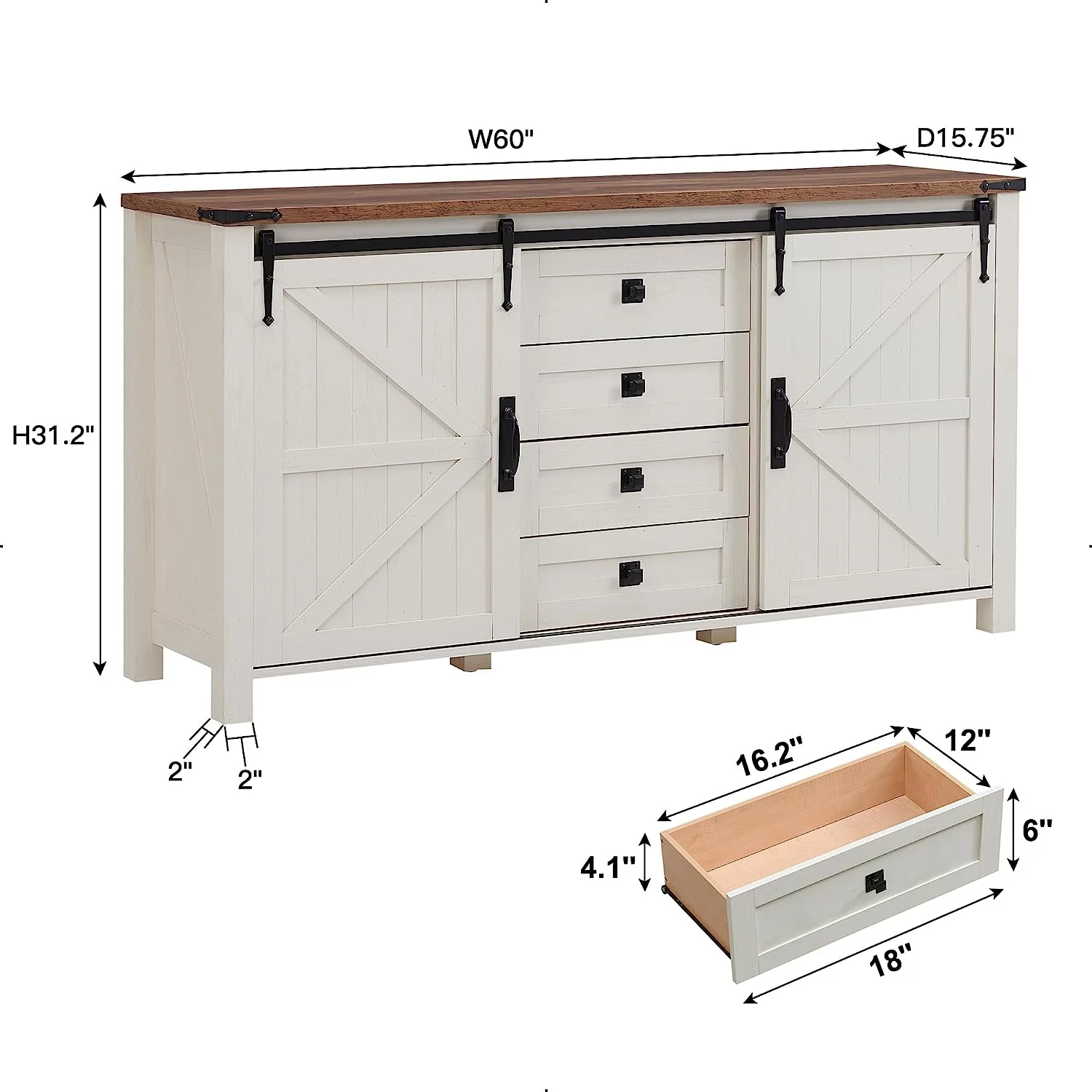 OKD 4 Drawer Dresser, Farmhouse Modern Storage Cabinet for Bedroom, White Chest of Drawers Wood Organizer TV Stand for Living Room