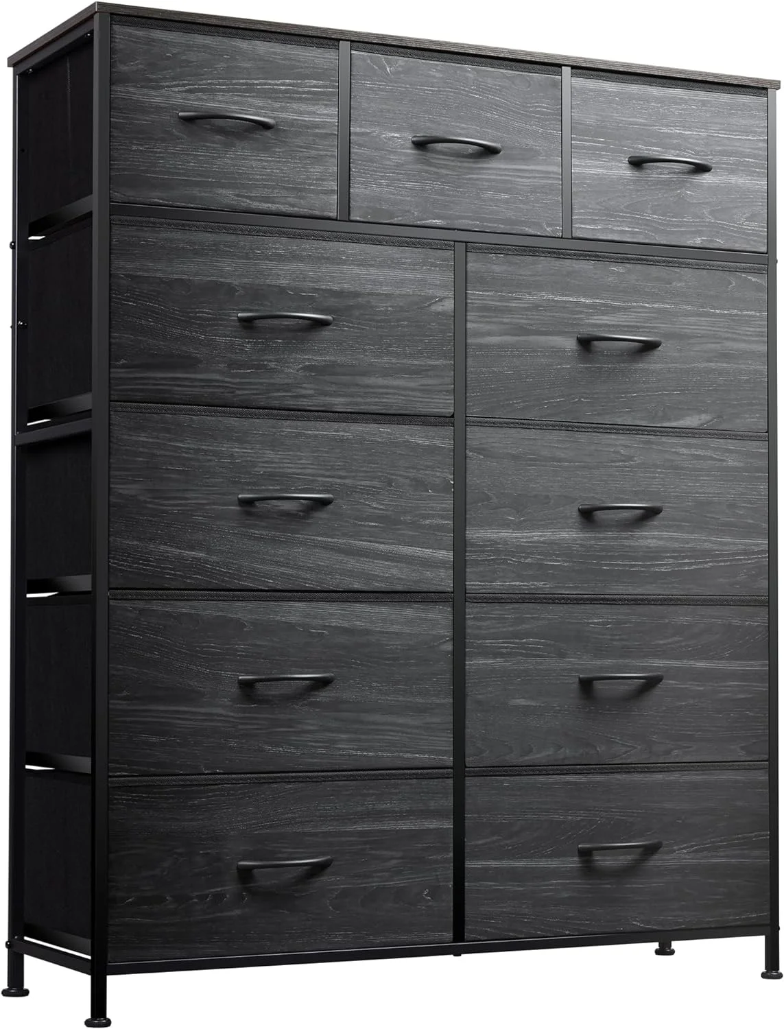 WLIVE 11-Drawer Dresser, Fabric Storage Tower for Bedroom, Hallway, Closets, Tall Chest Organizer Unit with Textured Print Fabric Bins, Steel Frame, Wood Top, Easy Pull Handle, Dark Grey