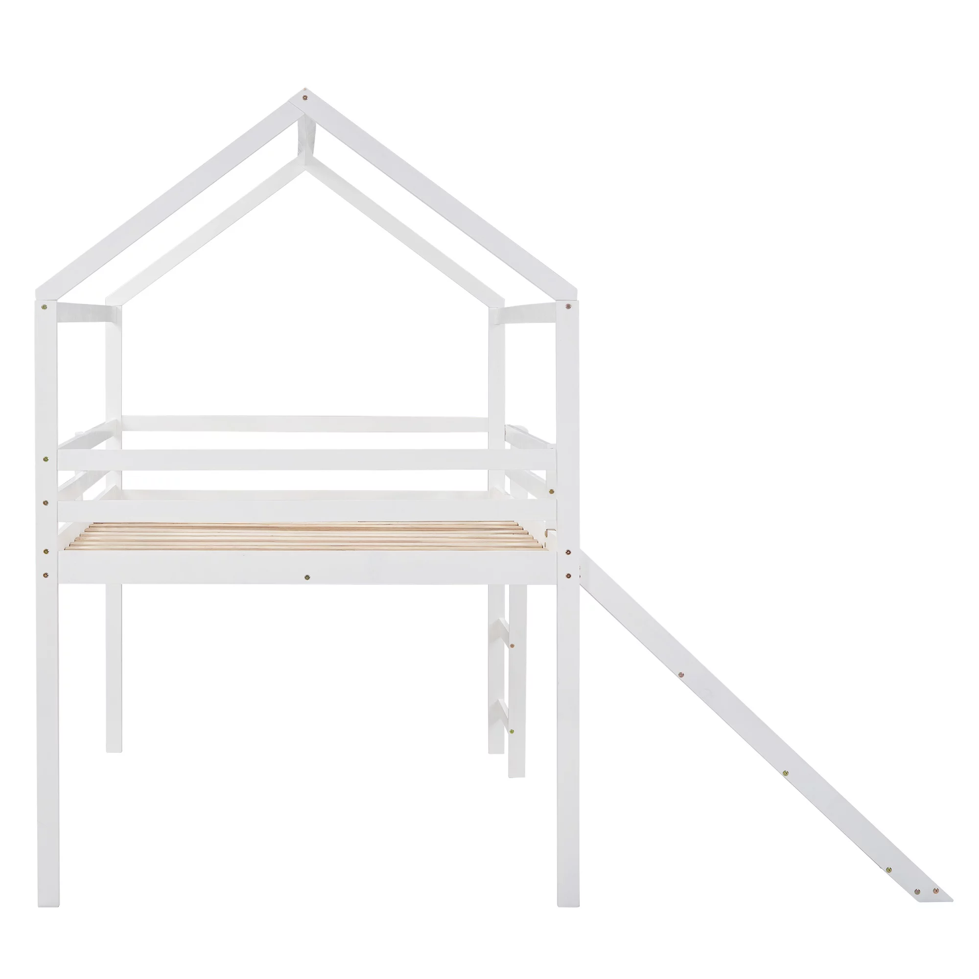 LANTRO JS Full Size Loft Bed with Slide, House Bed with Slide, White(OLD SKU :WF281161AAK)