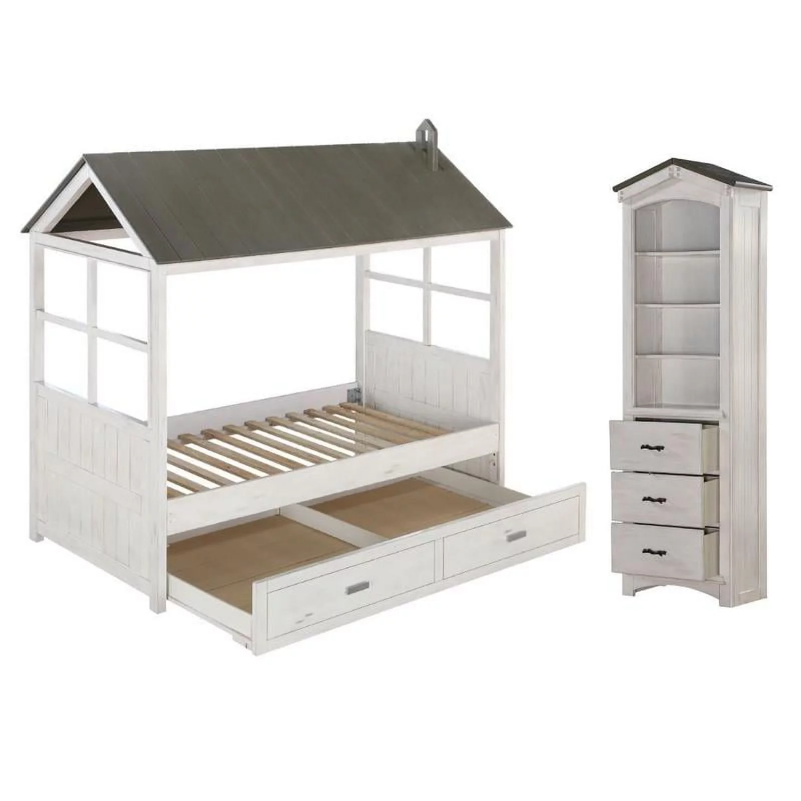 Home Square 3-Piece Furniture Set with Bookcase Cabinet Twin Bed and Trundle