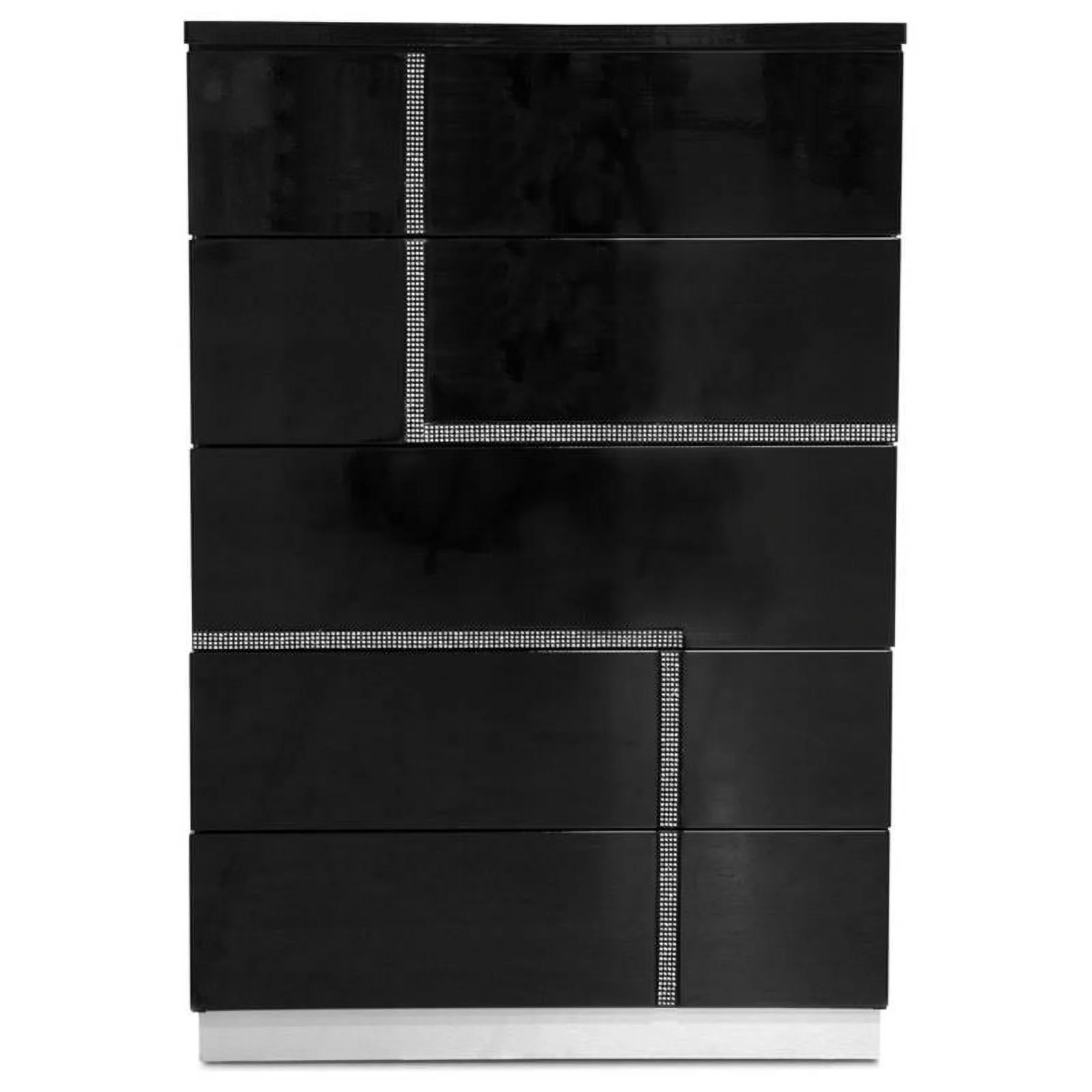 Bowery Hill Wood 5-Drawer Bedroom Chest in Black High Gloss