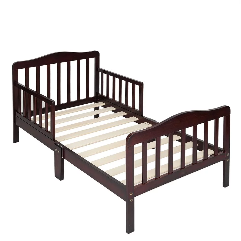 Winado Wooden Baby Toddler Bed,Children Bedroom Furniture with Safety Guardrails,Espresso