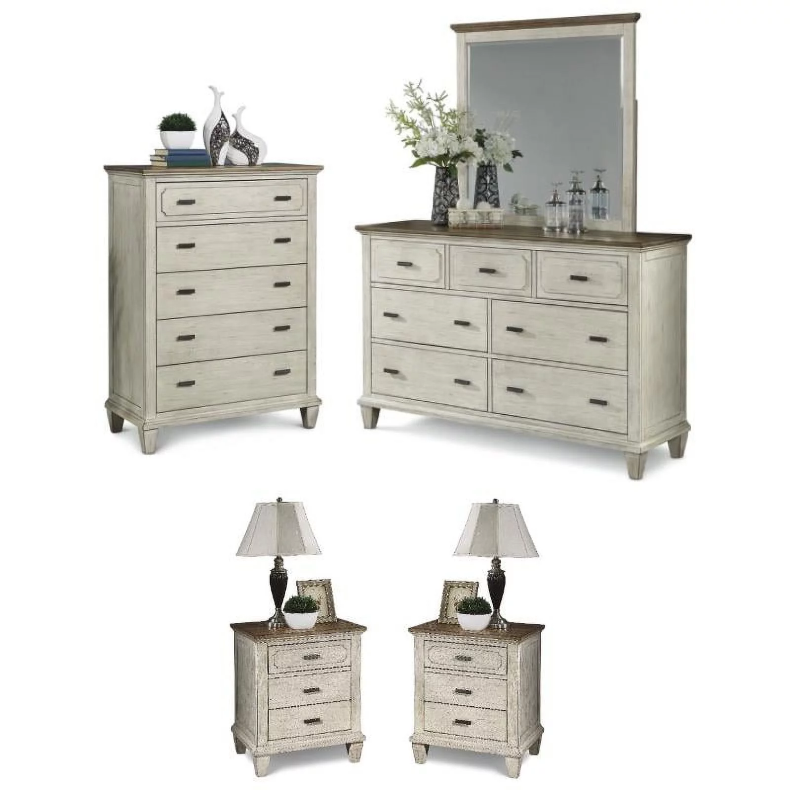 Home Square 4-Piece Set with Drawer Chest & Dresser & 2 Nightstands in Gray