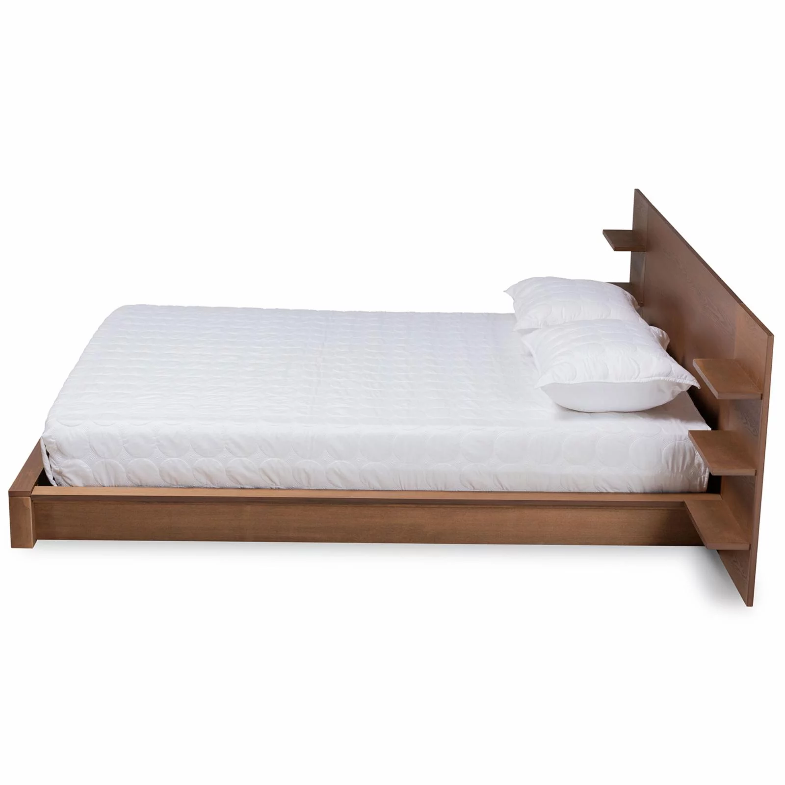 Baxton Studio Elina Walnut Brown Finished Wood King Size Bed with Shelves