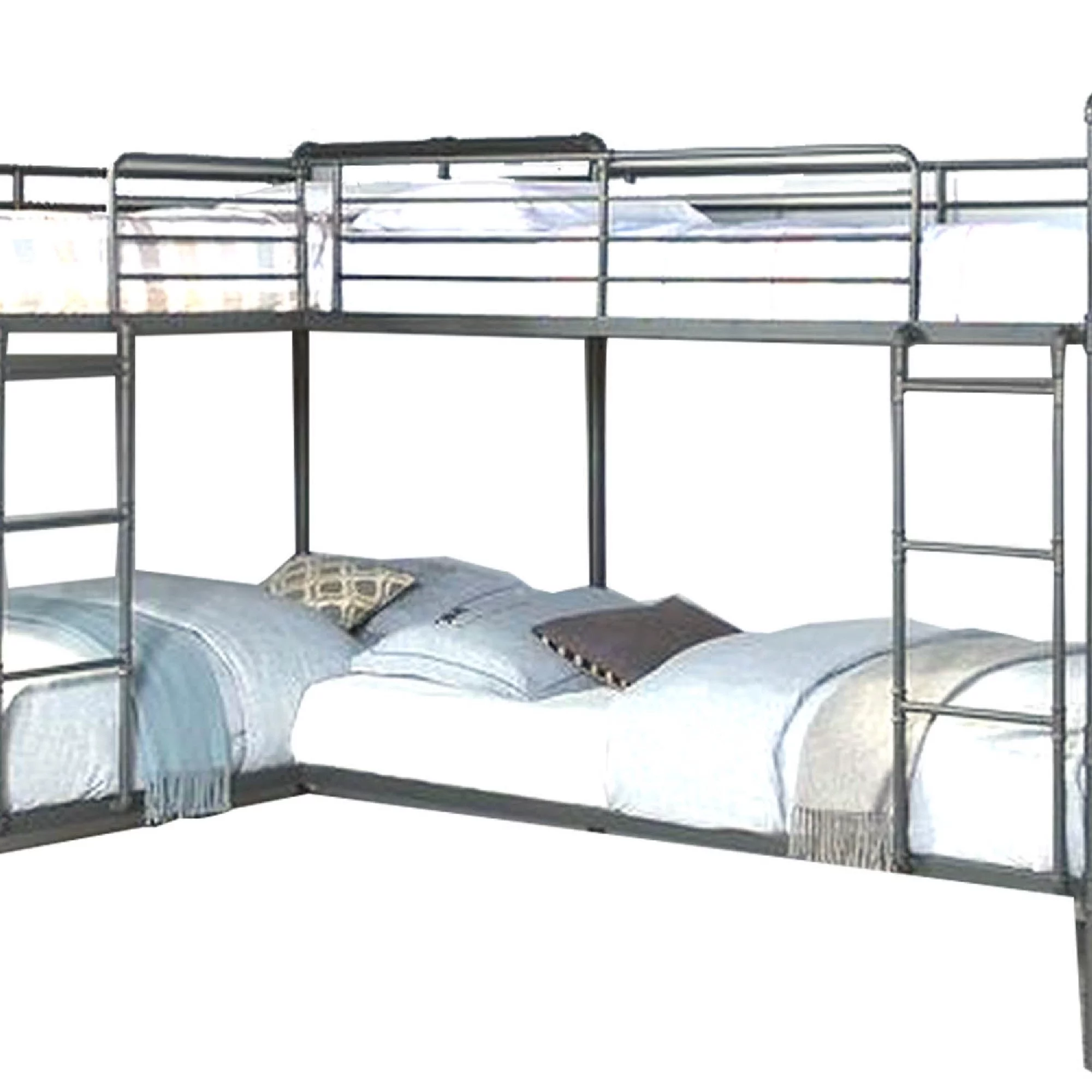 Benjara Twin over Twin Bunk Bed with Safety Guard Rails, Sandy Black and Dark Bronze