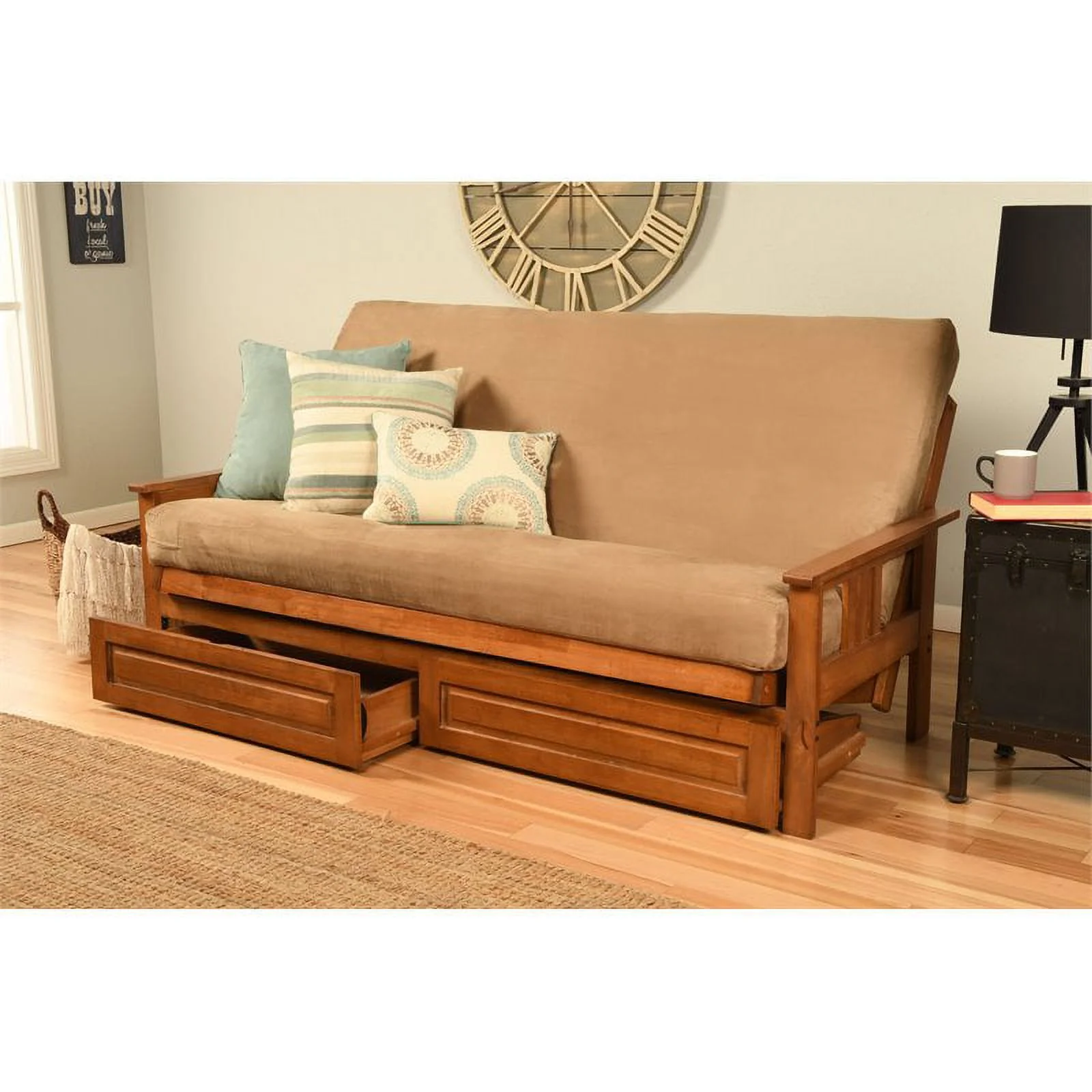 Monterey Frame-Barbados Finish-Suede Peat Mattress-Storage Drawers