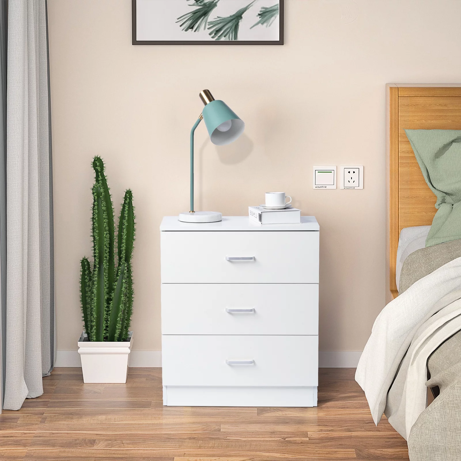 Modern 3 Drawer Dresser Chest of Drawers with Storage Tall Nightstand with Handles Side End Table Accent Storage Cabinet for Living Room Bedroom, White