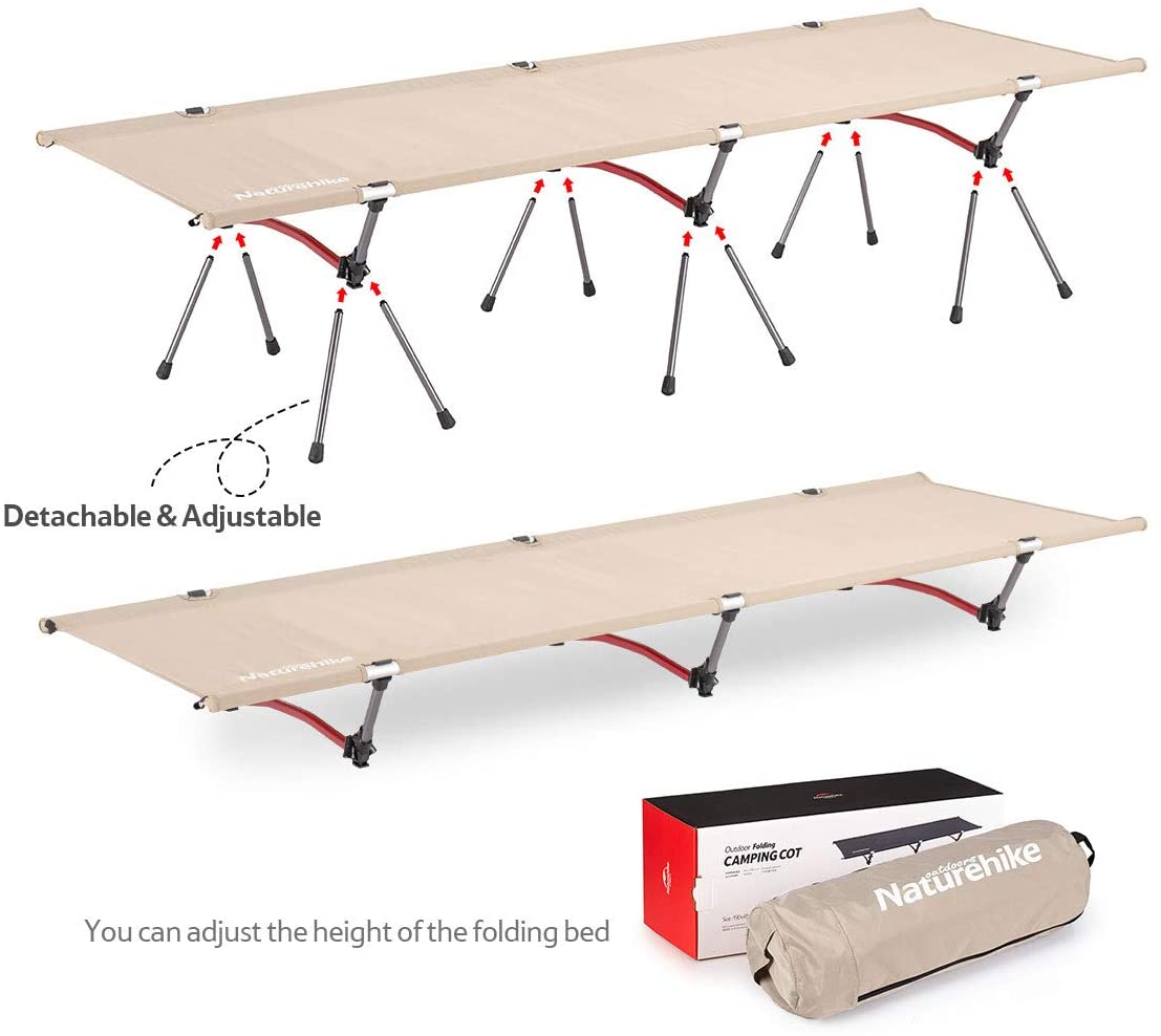 QCAI Folding Camping Cot – Deluxe Collapsible Single Person Bed for Indoor & Outdoor Use – Ultra Lightweight, Comfortable, Heavy Duty Design Holds Adults & Kids Up to 330 Lbs (Khaki)