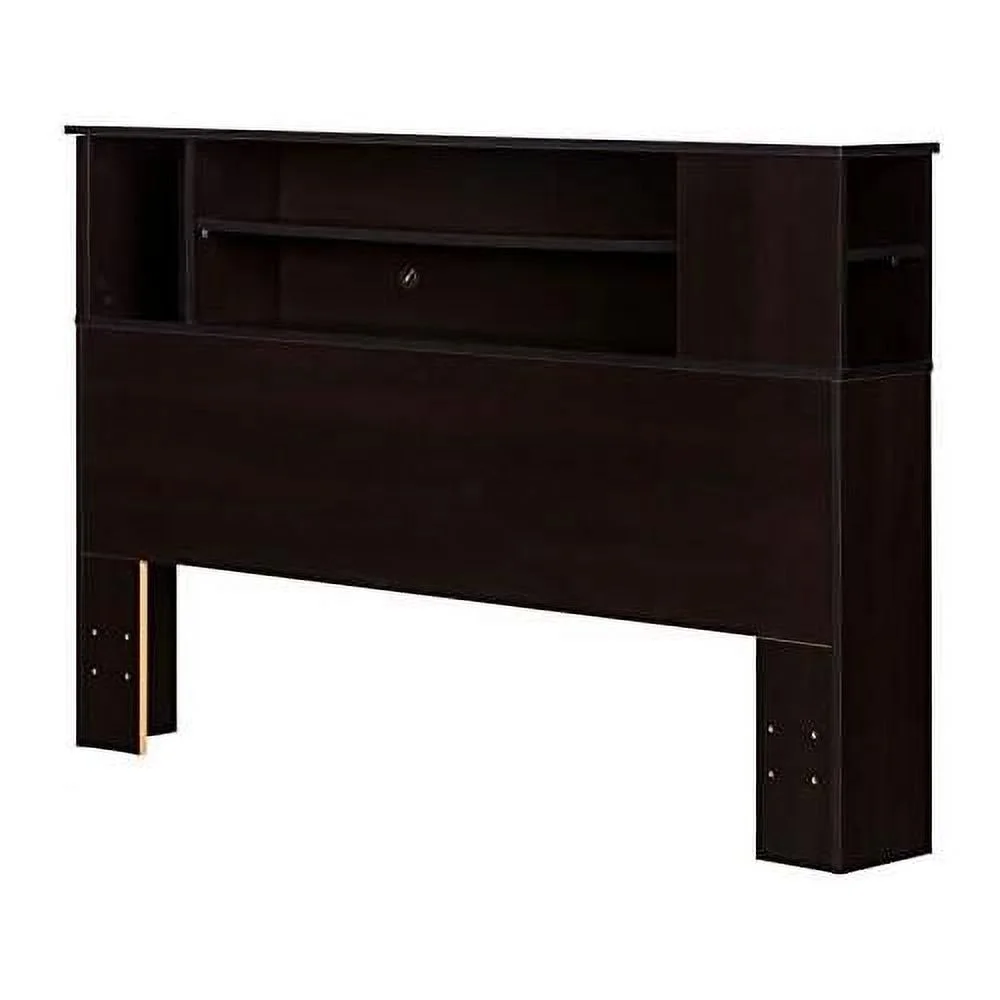 Modern Wood Storage Headboard/Wide Open Shelves/Queen Size/Dark Brown