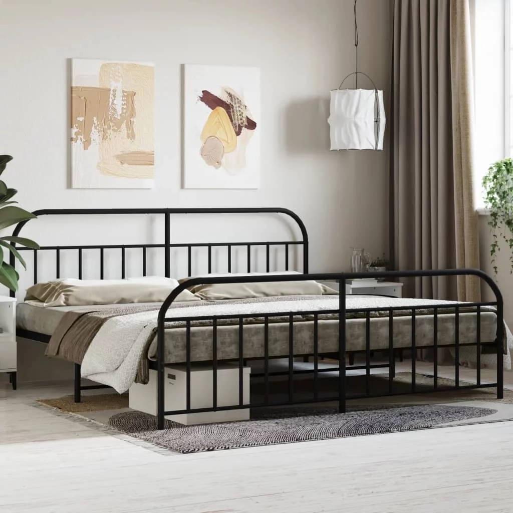 Aibecy Metal Bed Frame with Headboard and Footboard Black 76