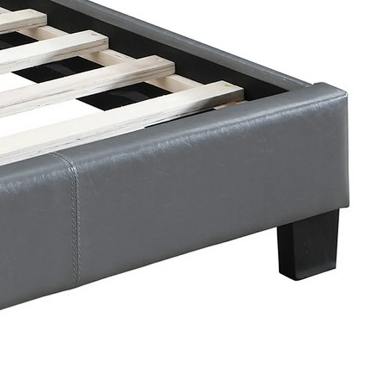 Transitional Style Leatherette Queen Bed with Padded Headboard, Gray- Saltoro Sherpi