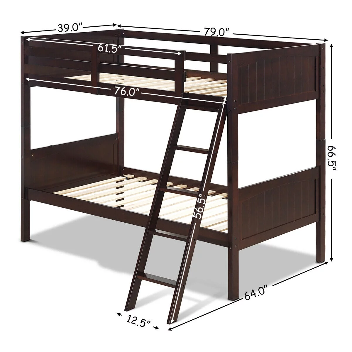 Gymax Wooden Twin Over Twin Bunk Beds Convertable 2 Individual Twin Beds Espresso