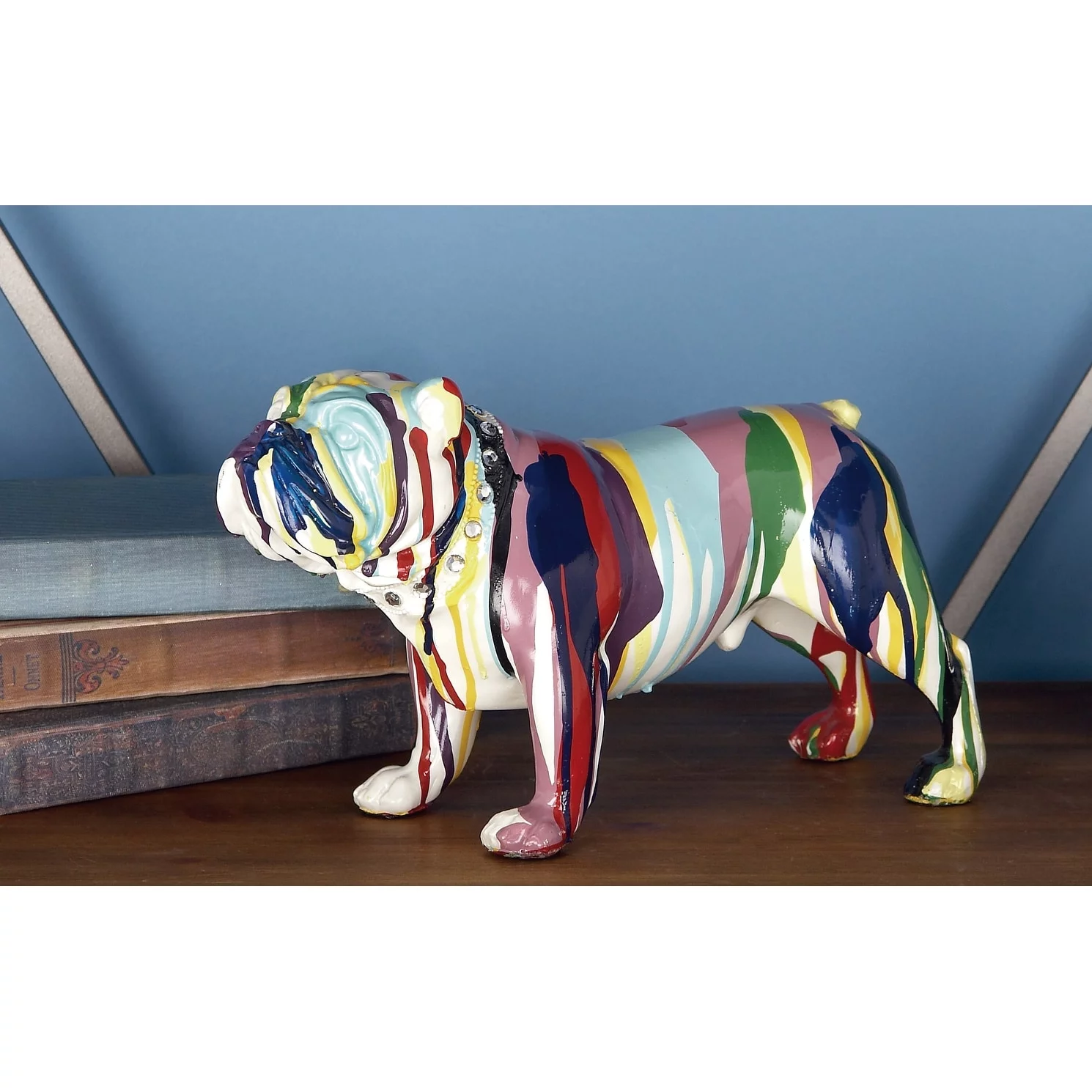 The Novogratz  Multi Colored Polystone Graffiti Bulldog Sculpture 7.55 x 18.80 x 15.55