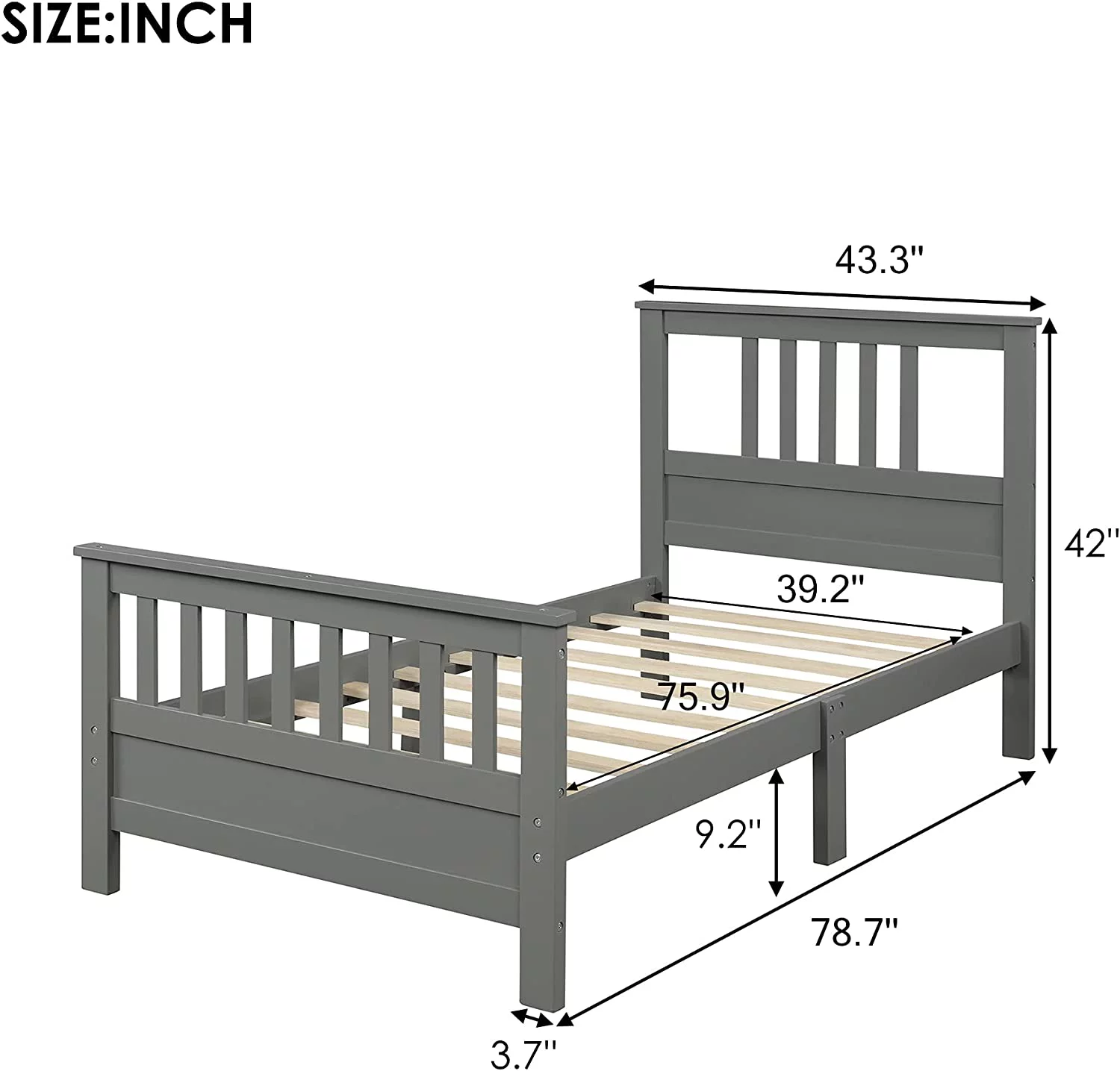FJU Twin Size Platform Bed with Headboard and Footboard,Mattress Foundation Firm 10 Strong Wood Slats Support for Bedroom Living Room,Stable Easy Assembly,Gray
