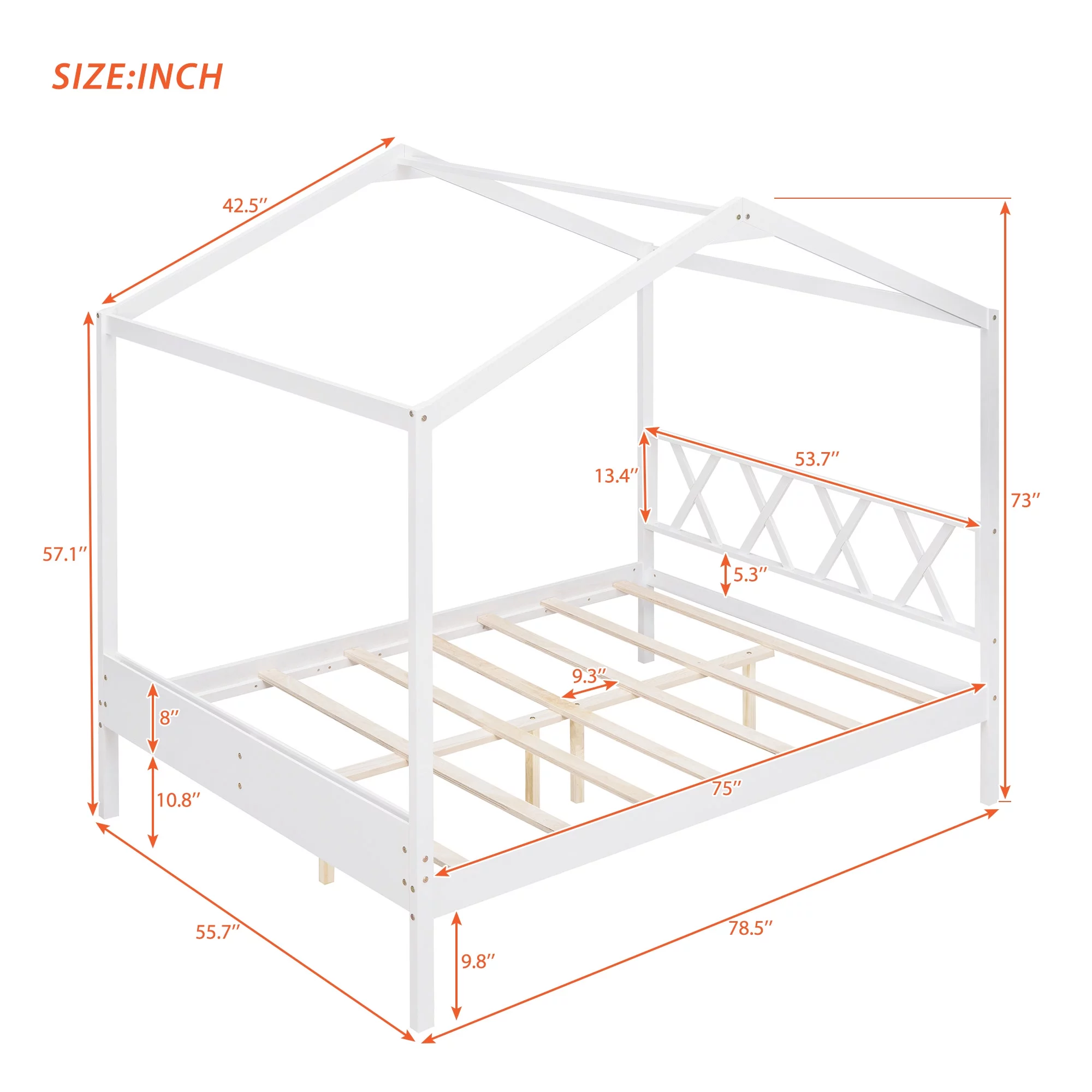 Nestfair White Full Size Pine Wood House Bed with Storage for Child