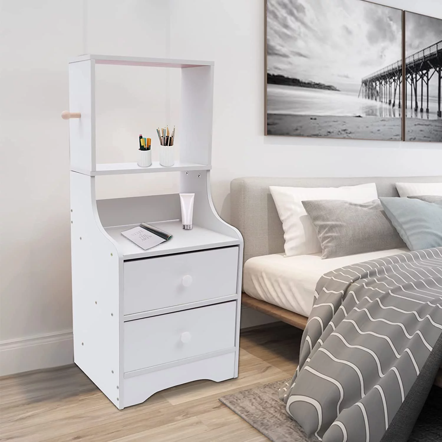 TFCFL 2 Layers Night Stand,Modern Living Room End Table with Drawer Sofa Bed Side Table Tall Night Stand