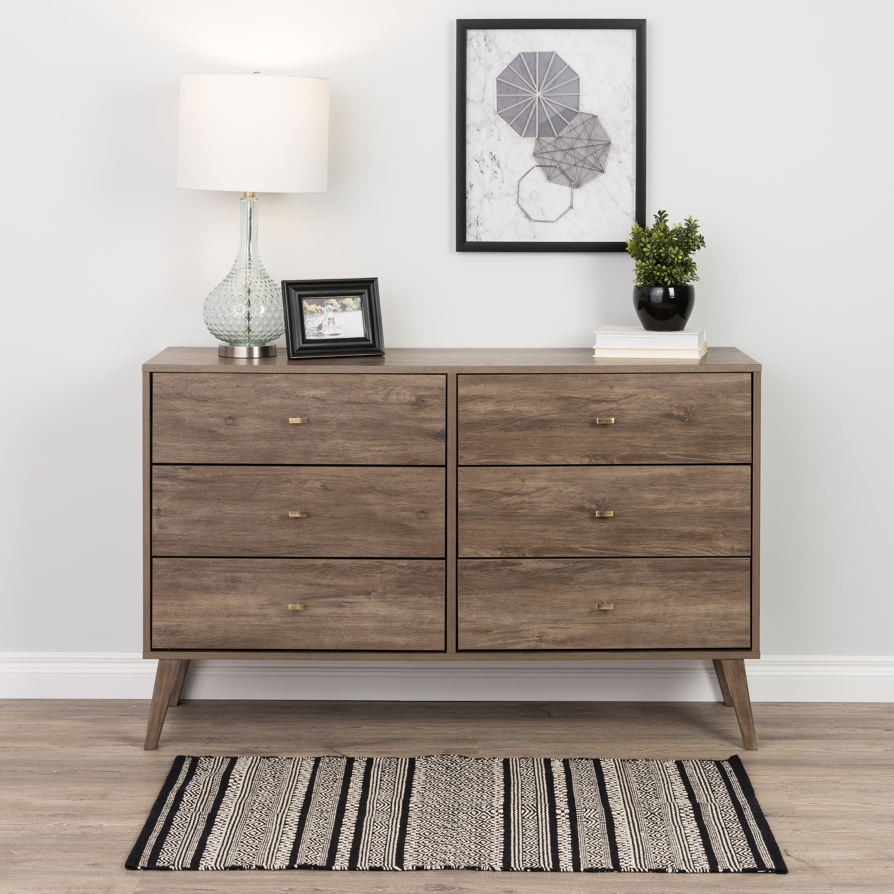 Prepac Milo Mid-Century 6 Drawer Wooden Dresser, 16
