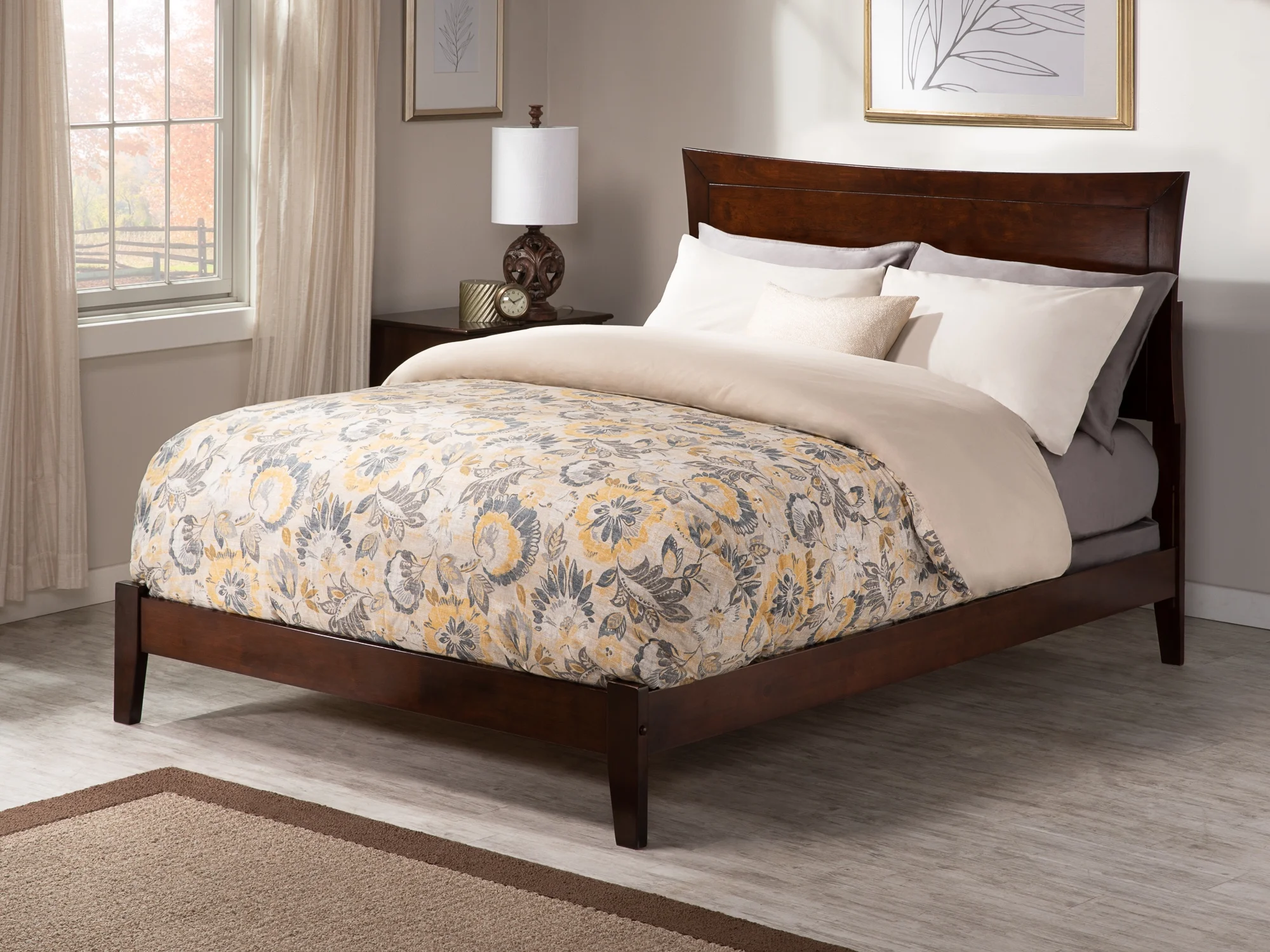 AFI Metro Full Wood Traditional Bed Frame with Panel Headboard, Walnut