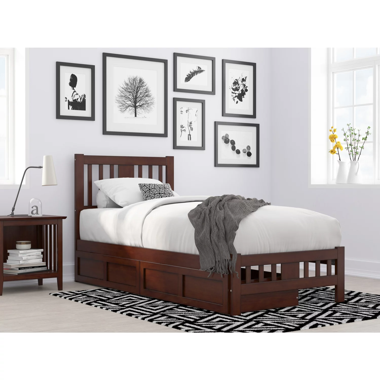 AFI Tahoe Wood Twin XL Bed with Footboard and 2 Drawers in Walnut