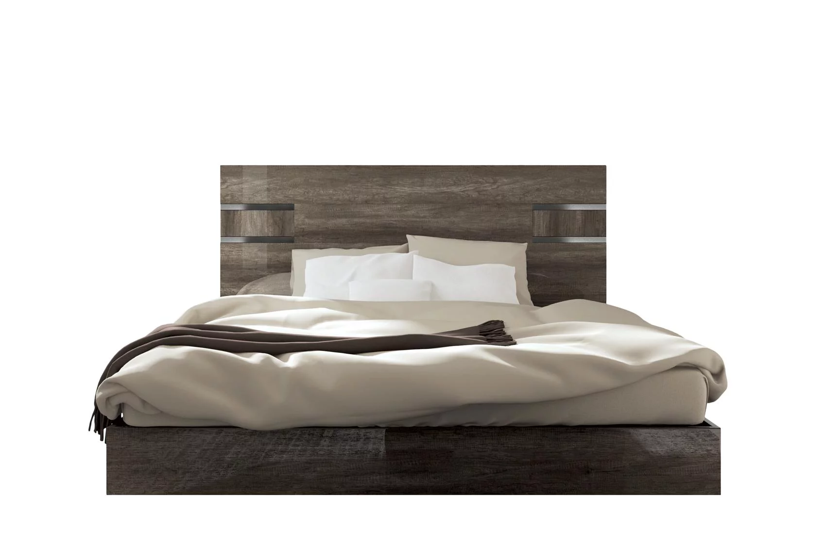 Glossy Vintage Oak Queen Bedroom Set 3 KAMEA ESF Classic Modern MADE IN ITALY