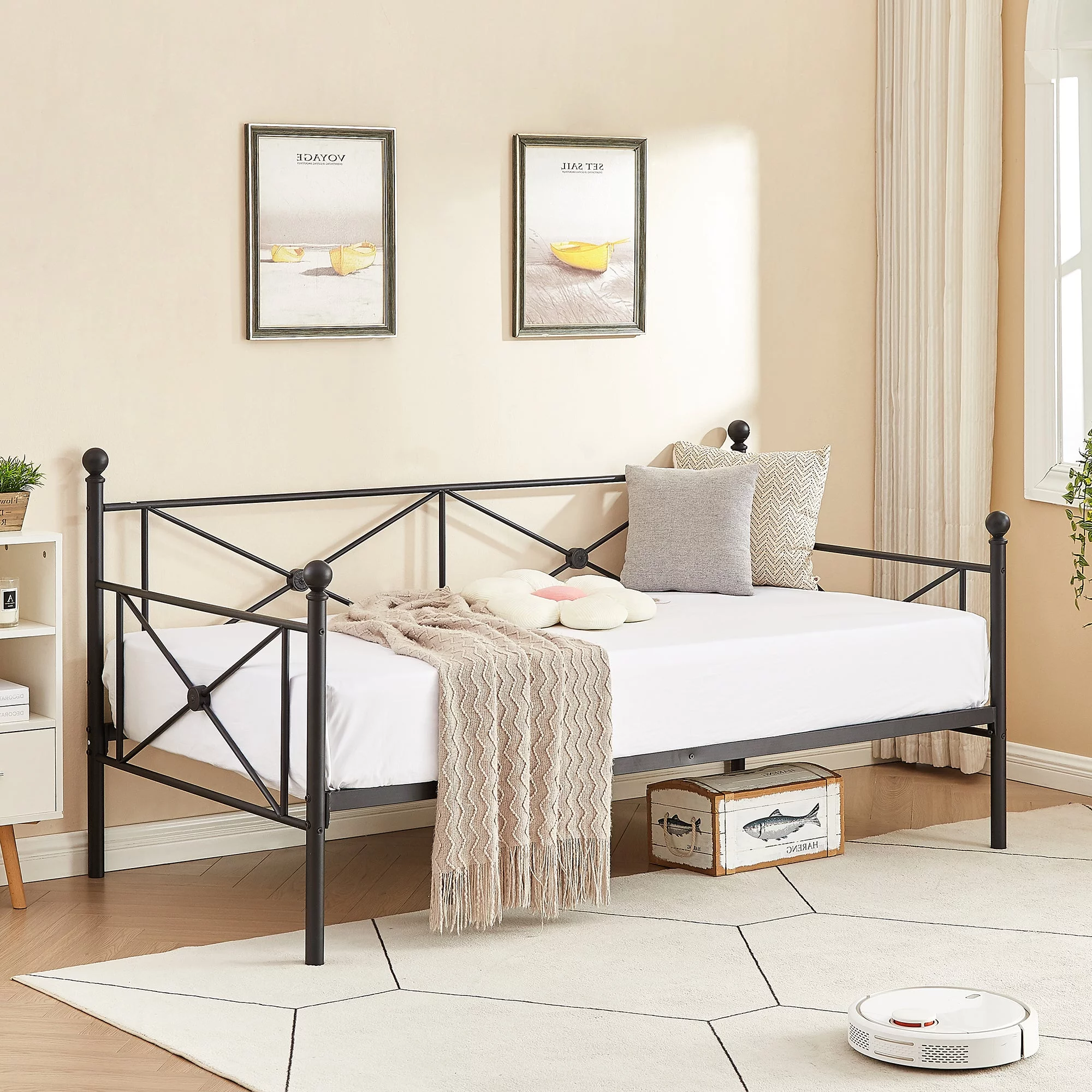 VECELO Metal Platform Daybed Frame, Bed Sofa for Living Room, Twin Size, Black