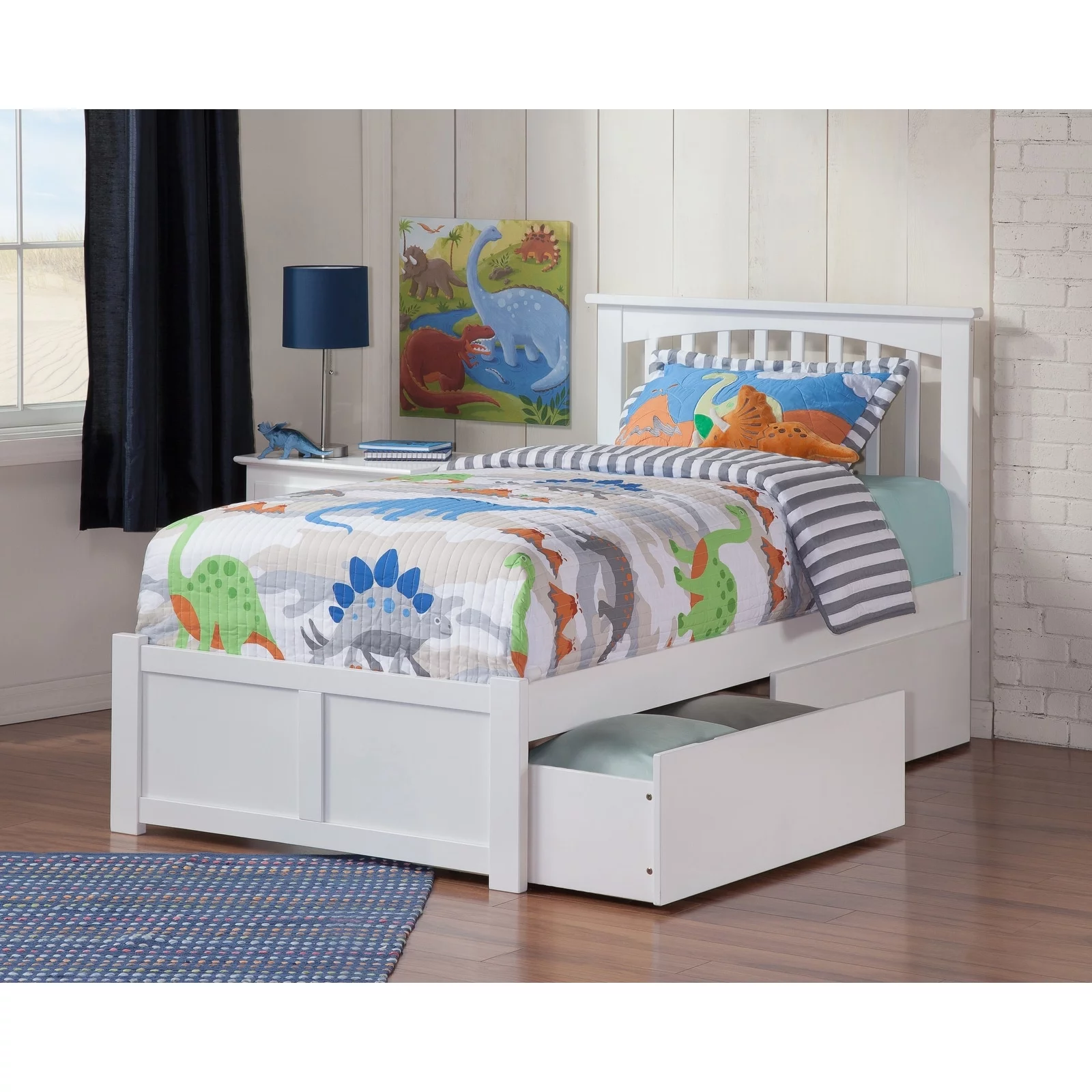 AFI Mission Twin Platform Bed with Footboard and 2 Drawers in White