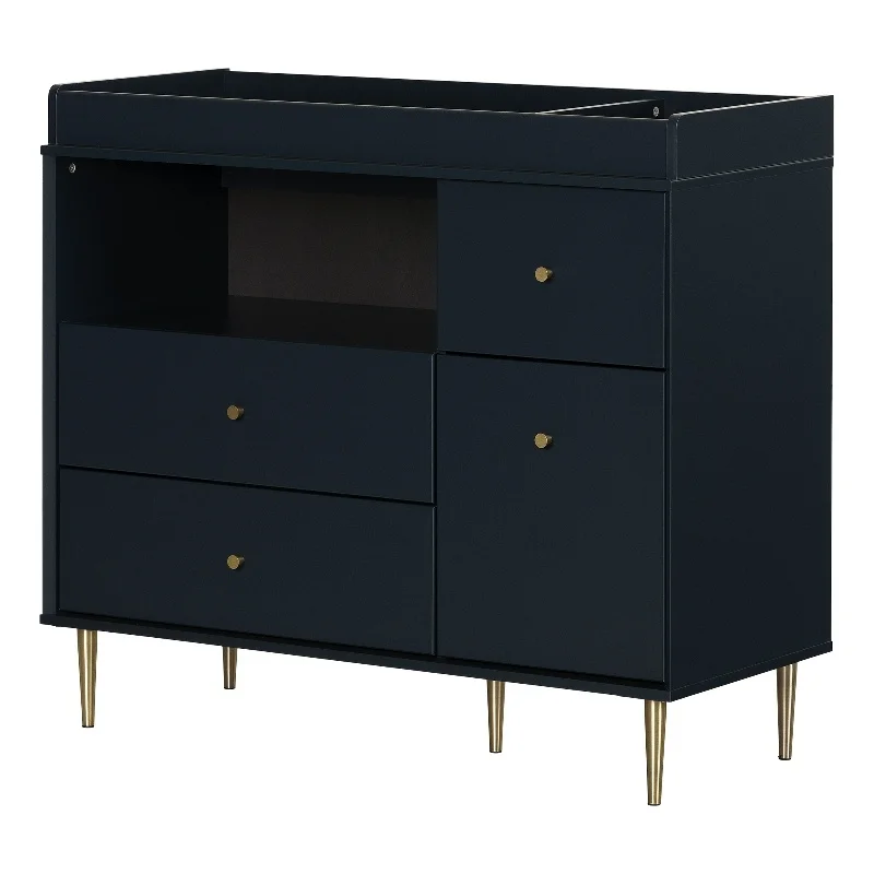 South Shore Changing Table with Drawers and Open Storage Navy Blue Dylane