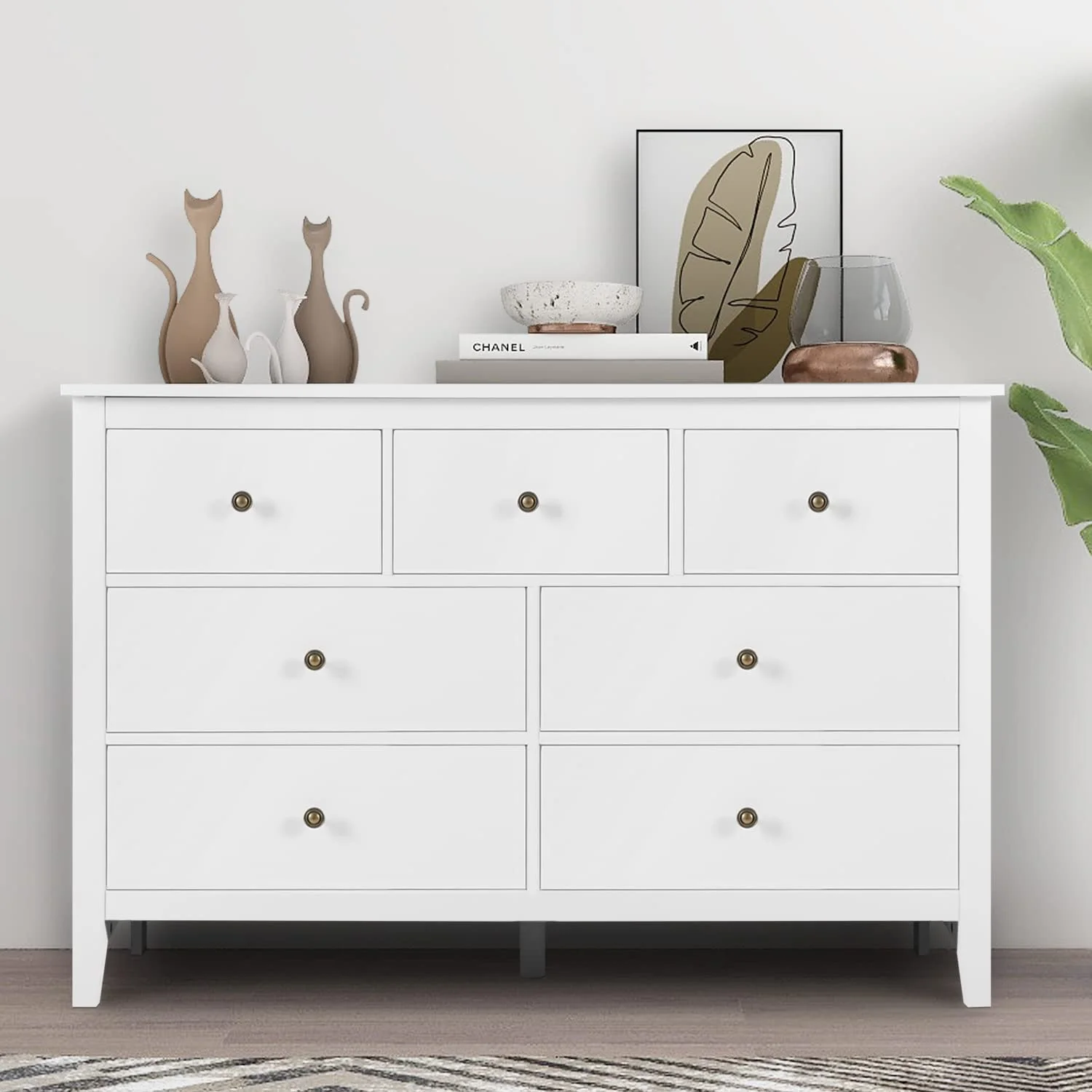 Popular LTMEUTY White Dresser for Bedroom - Modern Bedroom Dresser with 7 Drawers Wooden Horizontal Dresser Chest of Dresser